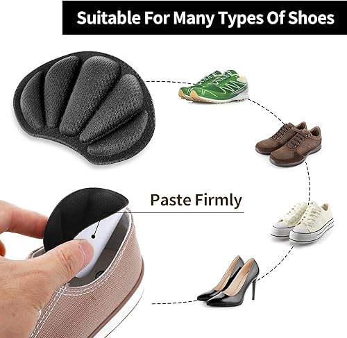 Miniatura 8 de Sibba 2 pares de almohadillas de talón para zapatos demasiado grandes, autoadhesivas, almohadillas para pies para mujeres y hombres, plantillas