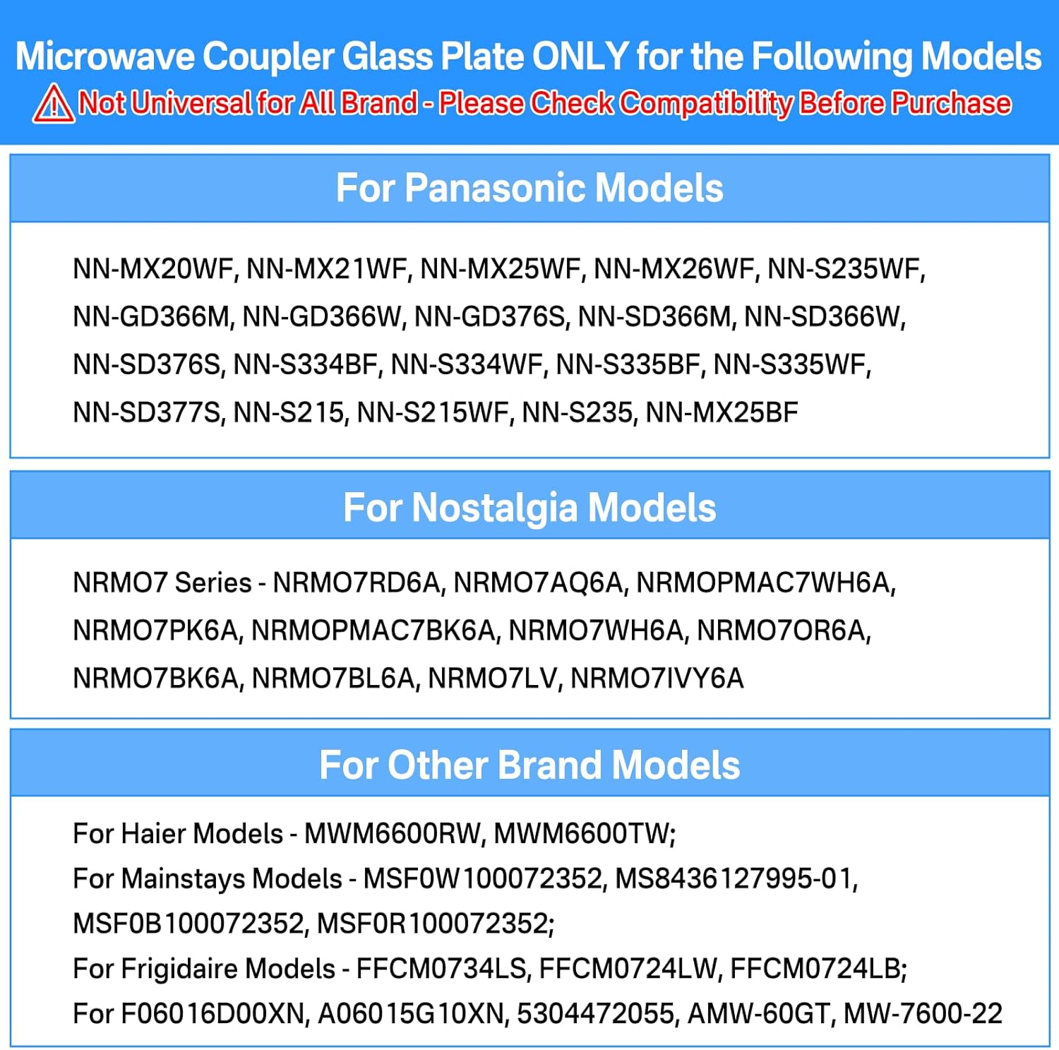 9.6" Microwave Plate Replacement for Panasonic Microwave Glass Plate F06016D00XN, A06015G10XN and More 9.6" Small Microwave Glass Turntable Tray to Fit Y Coupler with 11/16" in Diameter