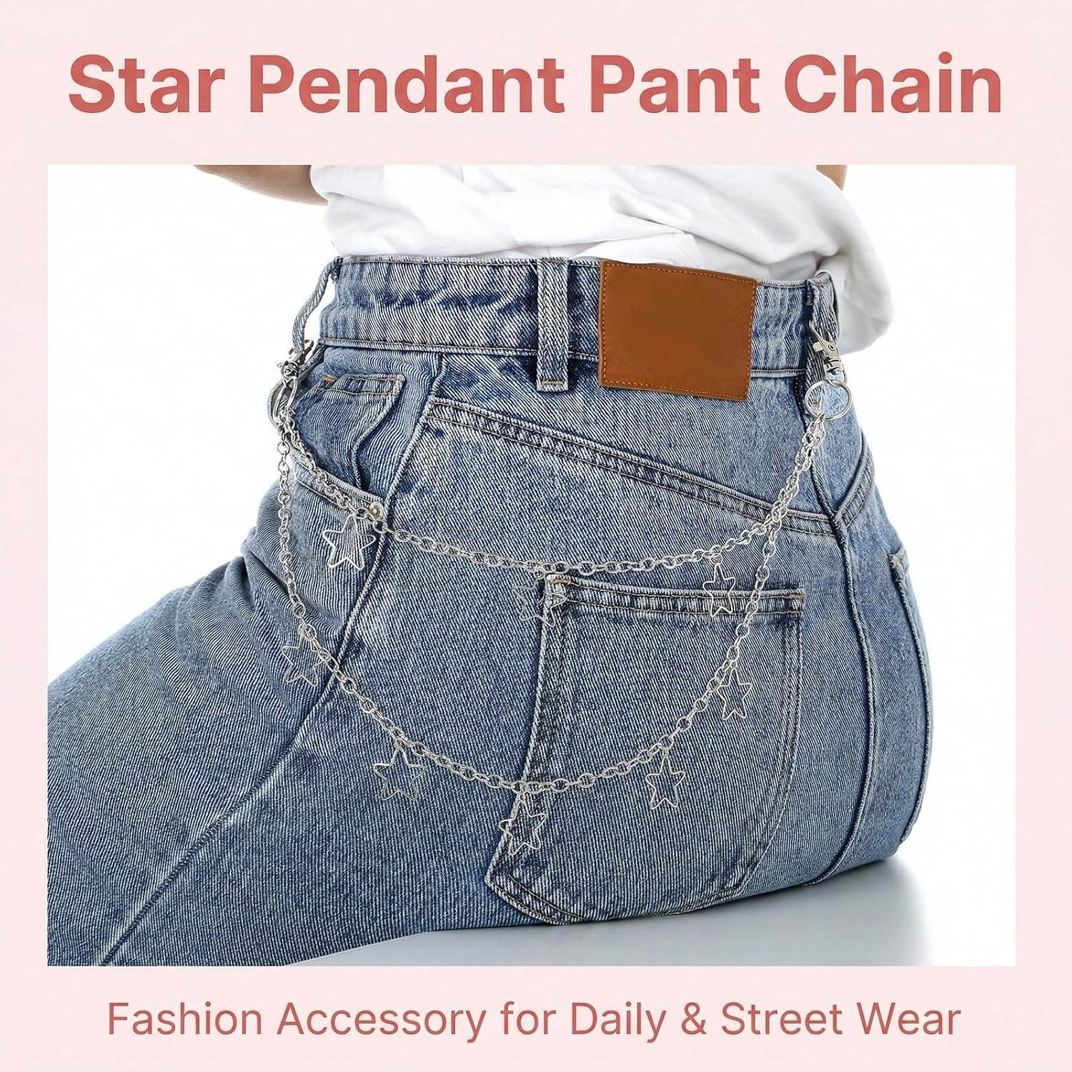 Pants Chain Belt Star Pocket Goth Punk Belt Vintage Chunky Hip Hop Chains Silver Y2k Jeans Charms Chains Layered Wallet Jewelry Accessories for Men Women Girls