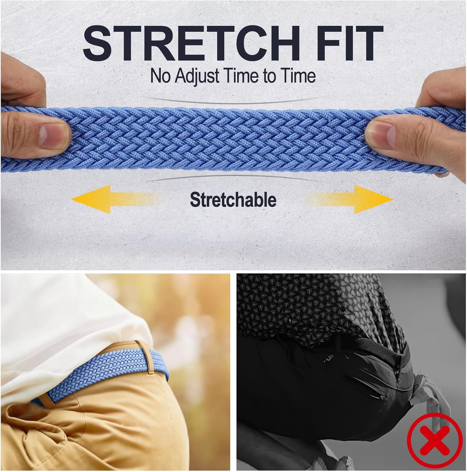 XZQTIVE Braided Belt Stretch Belt for Men and Women Multicolored Woven Golf Belt Elastic Jean Belts - Image 8