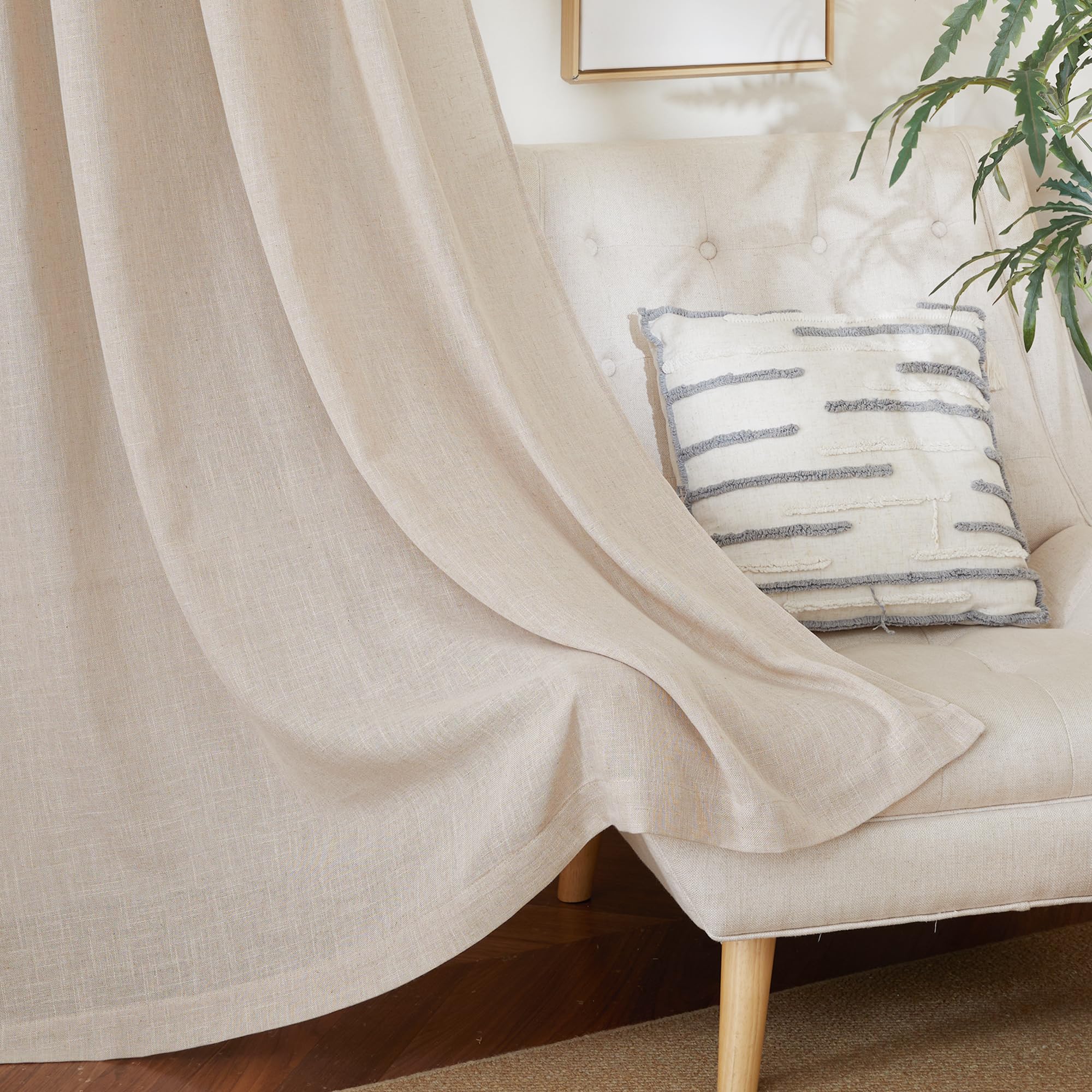 PONY DANCE Rideau Voilage Beige - Rideaux Salon Voile en Lin a OEillet | Draperies Demi Transparent,Décoration de Maison Fenetre Chambre, Largeur 300 cm sur Hauteur 245 cm, Beige, Lot de 1
