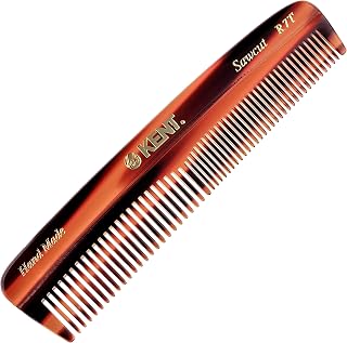 Kent R7T Handmade Fine & Wide Tooth Pocket Comb for Hair, Beard, Mustache - Saw Cut, Anti-Static, Made in England
