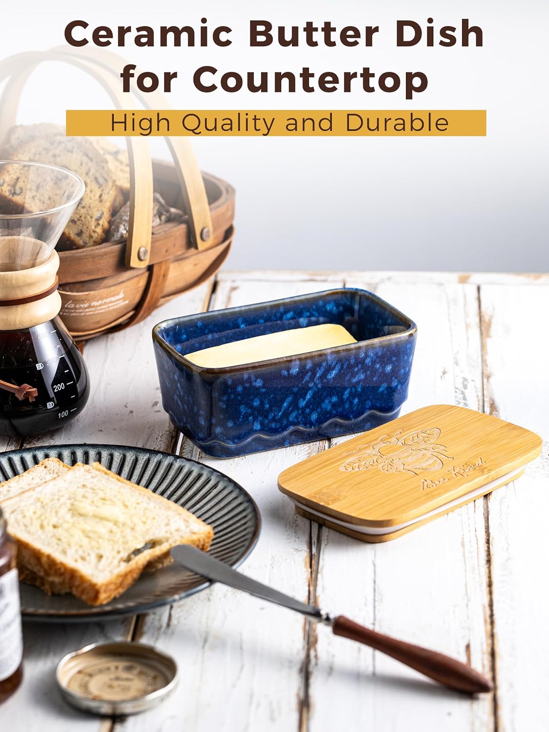 Ceramic Butter Dish with Lid, Covered Butter Dish for Countertop, Airtight Butter Holder Crock with Airtight Seal