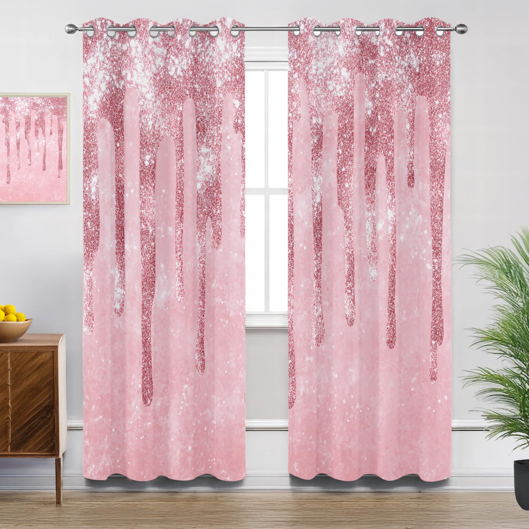 Mistela Pink Eyelet Curtains - Girls Pink Blackout Curtains for Living Room Bedroom, Thermal Insulated Soundproof Curtain, W66 X D54, 2 Panels Drapes Room Decorations