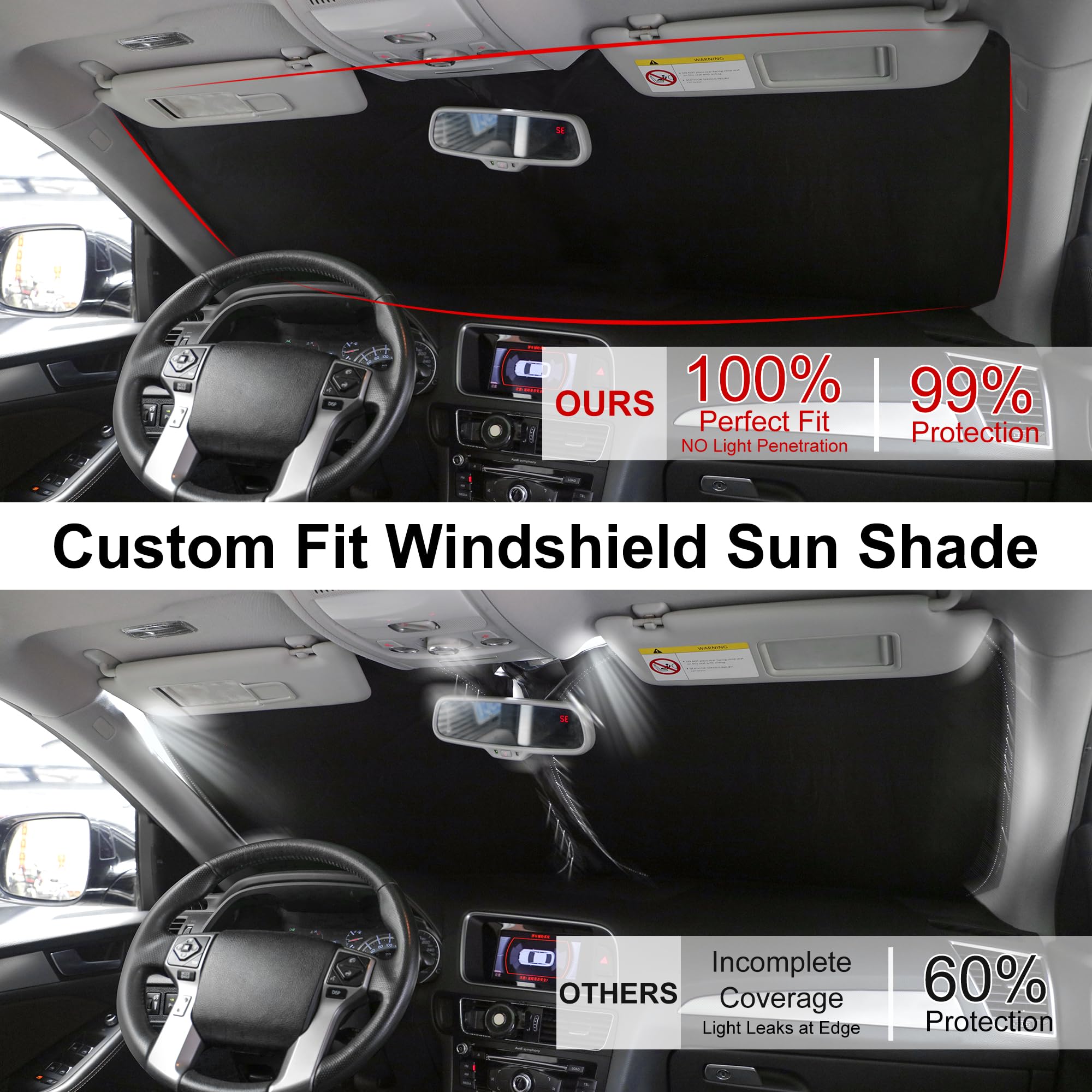 Tuningpros Custom Fit Windshield Sun Shade Protector, Sunshade Visor For 1995-2020 GMC Savana