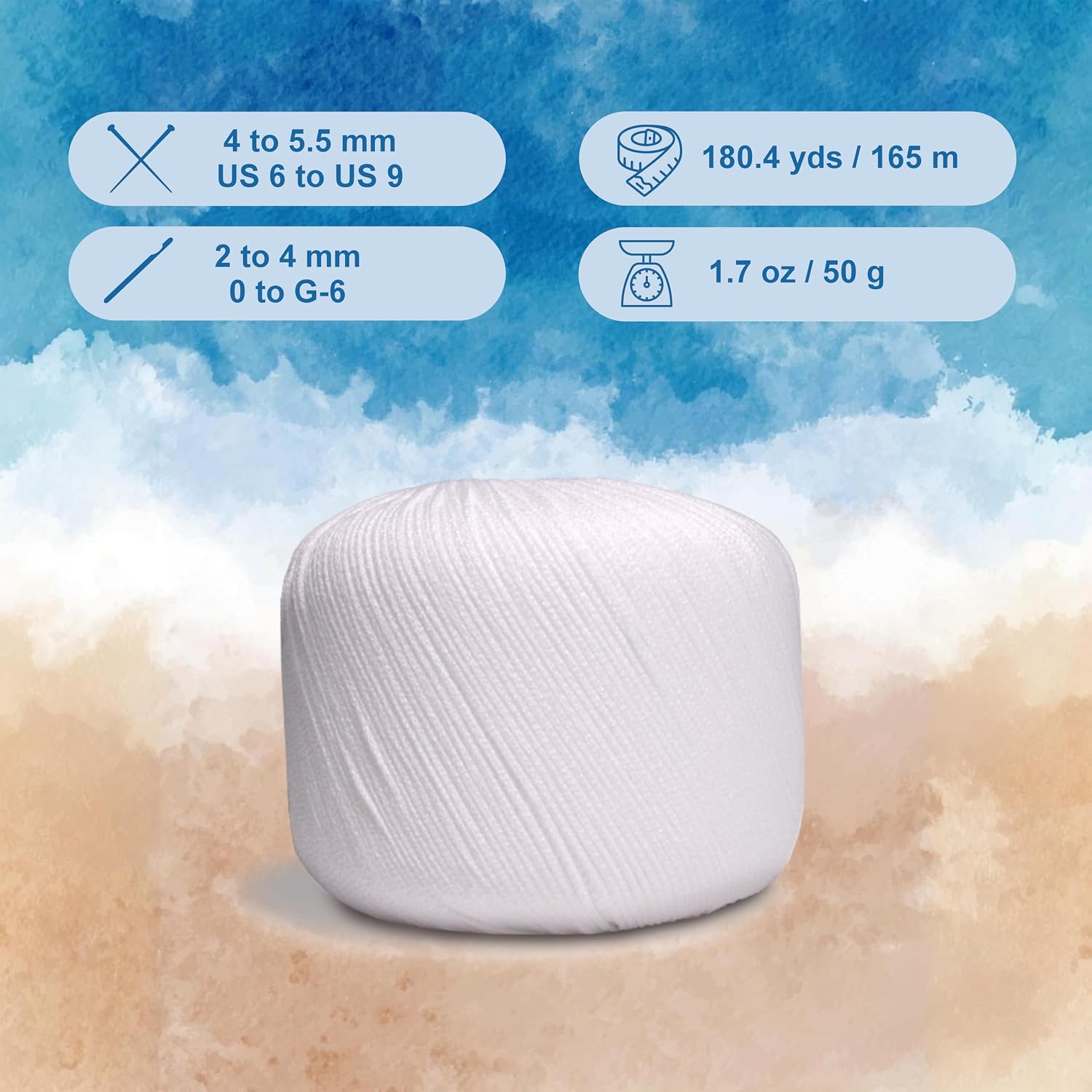 CIRCULO Seaside Yarn, Perfect for Beachwear, Bikinis & Cover-Ups, Quick-Drying & Lightweight, Fingering Weight, 100% Polyamide, 180.4 yds, 50g (8001 - White)