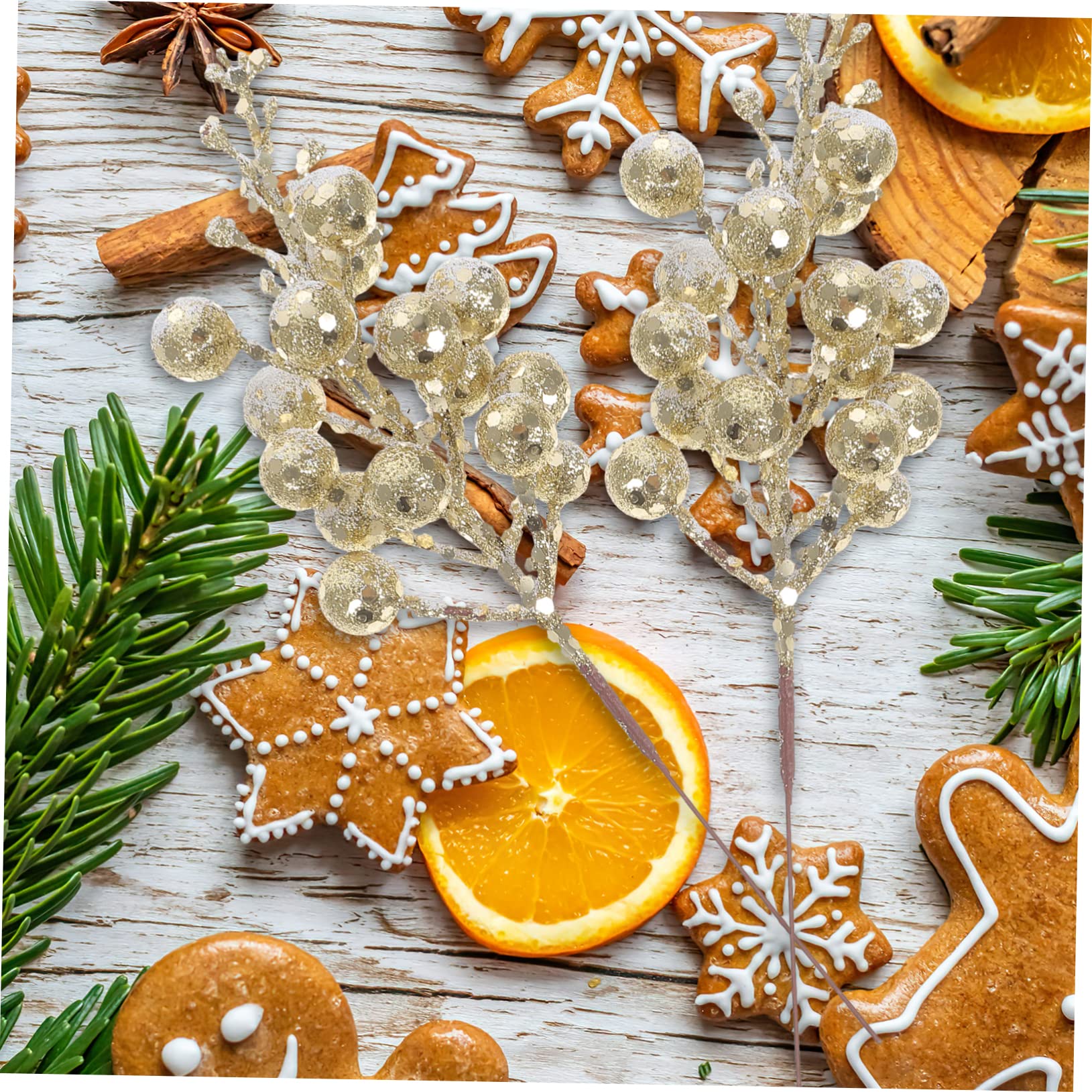 10pezzi Rametti Di Bacche Finte Glitterate Per Decorazioni Natalizie Fai Da Te Adatti Alberi Di Natale e Centri Commerciali