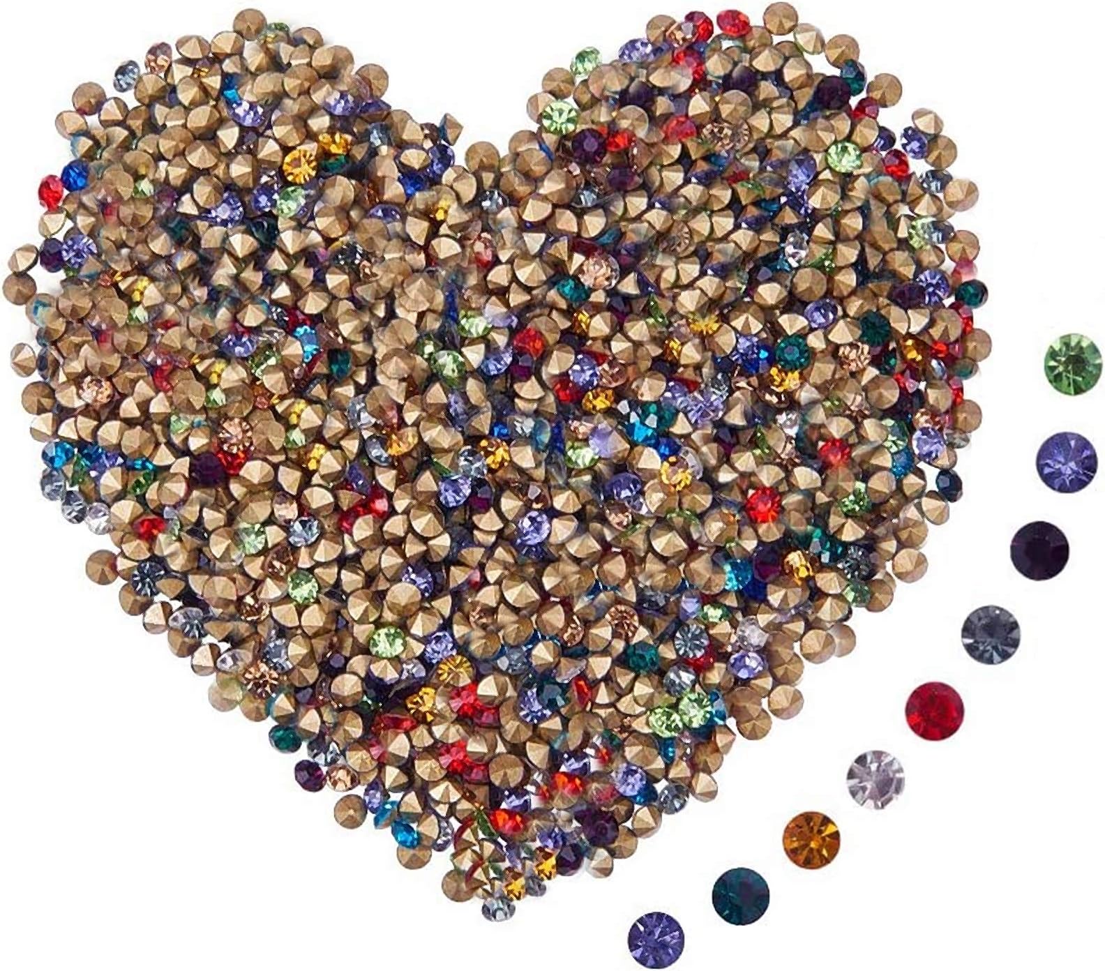 PH PandaHall About 4300pcs Mixed Color Glass Pointed Back Rhinestone, Cone Back Plated, 3.3-3.5mm