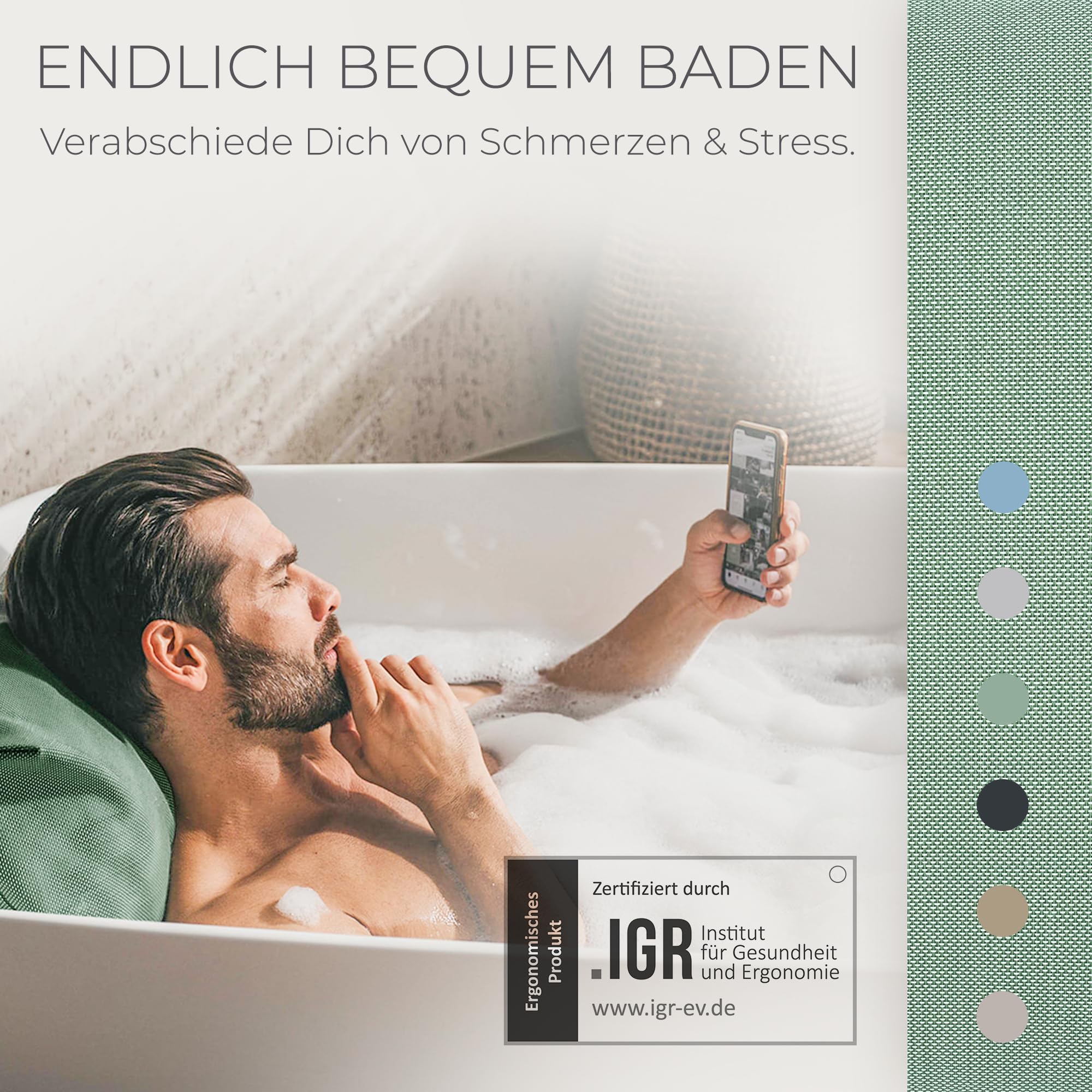 BADESOFA® Badewannen-Kissen M | Premium-Qualität | Bequemes Wannenkissen Made in EU | Bade-Polster in Grün, waschbar & schnelltrocknend | Für breite, eckige Badewannen