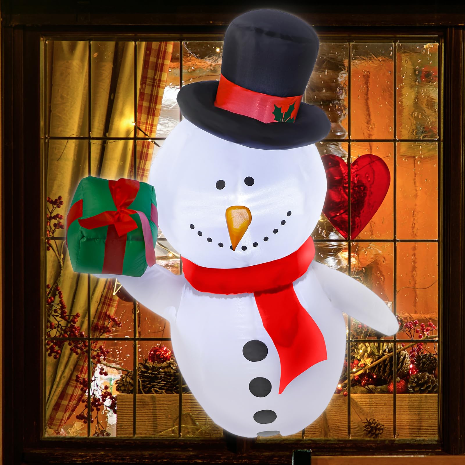 Wettarn Bonhomme de neige gonflable de Noël de 1,1 m avec boîte cadeau, décoration gonflable avec LED intégrée et ventilateur pour extérieur, cour, fête de Noël