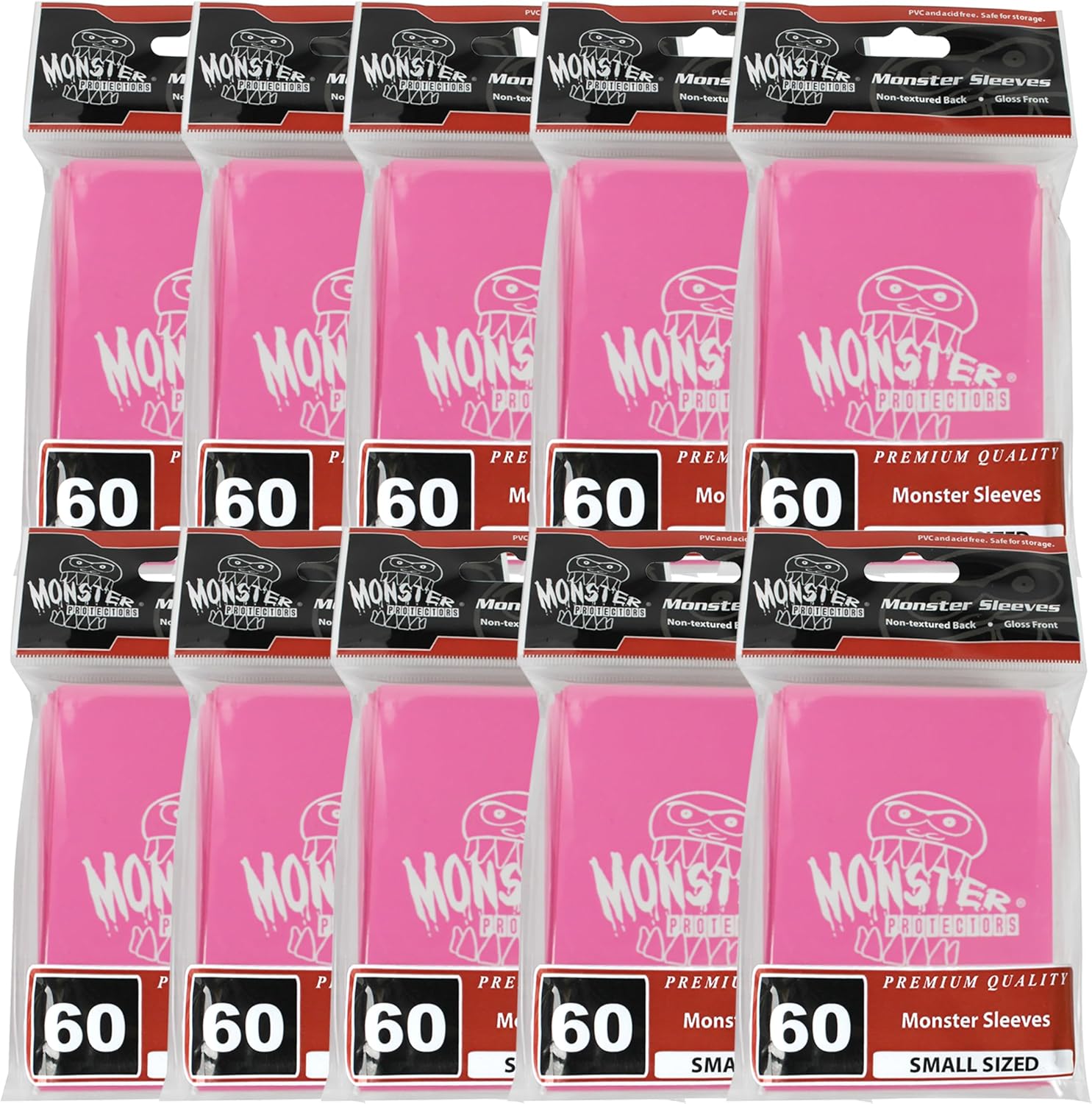 Monster Protectors Pink Small Size Glossy Finish Sleeves with Monster Logo - 600 Count - Compatible with Yugioh and Other Smaller Sized Gaming, Trading and Collectible Cards