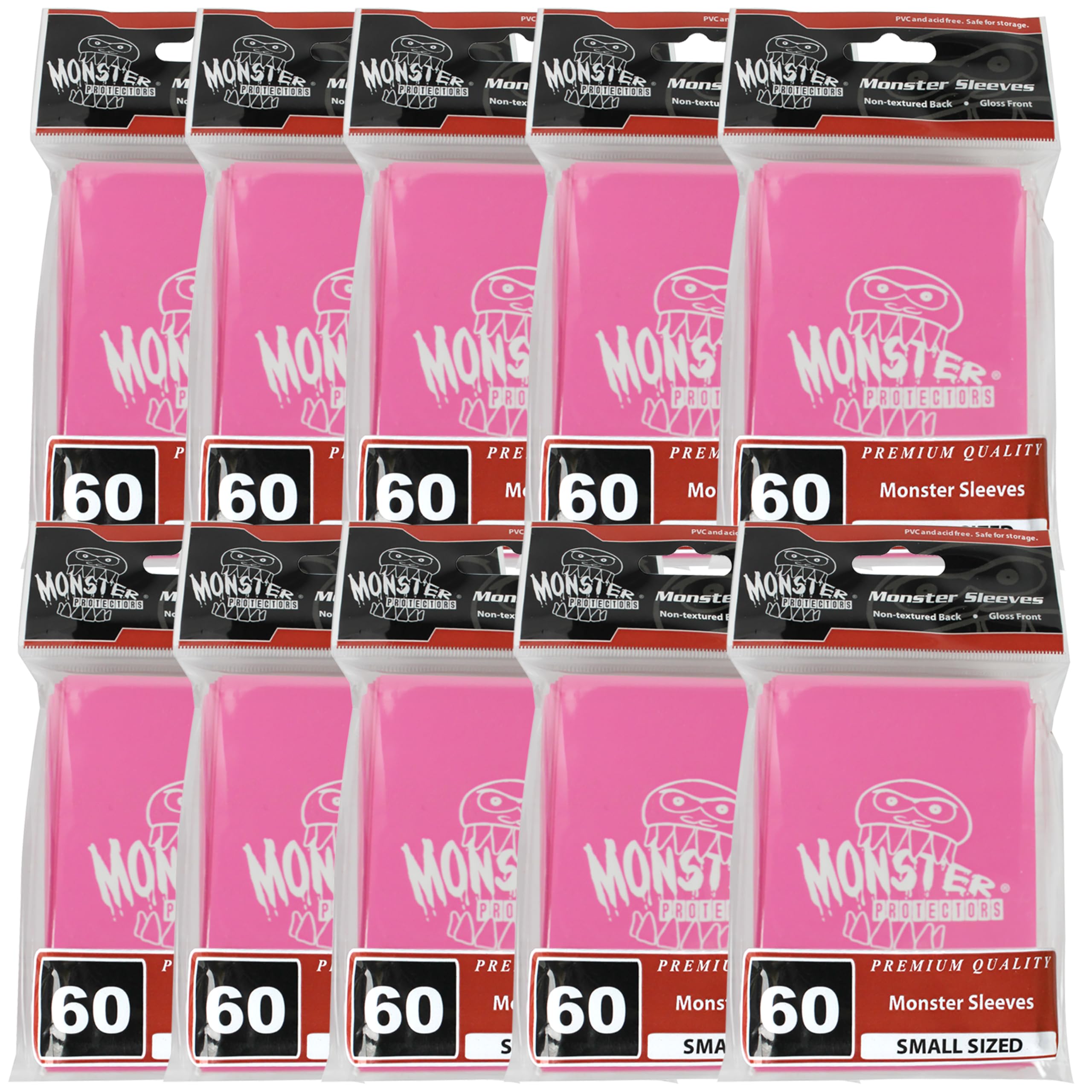 Monster Protectors Pink Small Size Glossy Finish Sleeves with Monster Logo - 600 Count - Compatible with Yugioh and Other Smaller Sized Gaming,