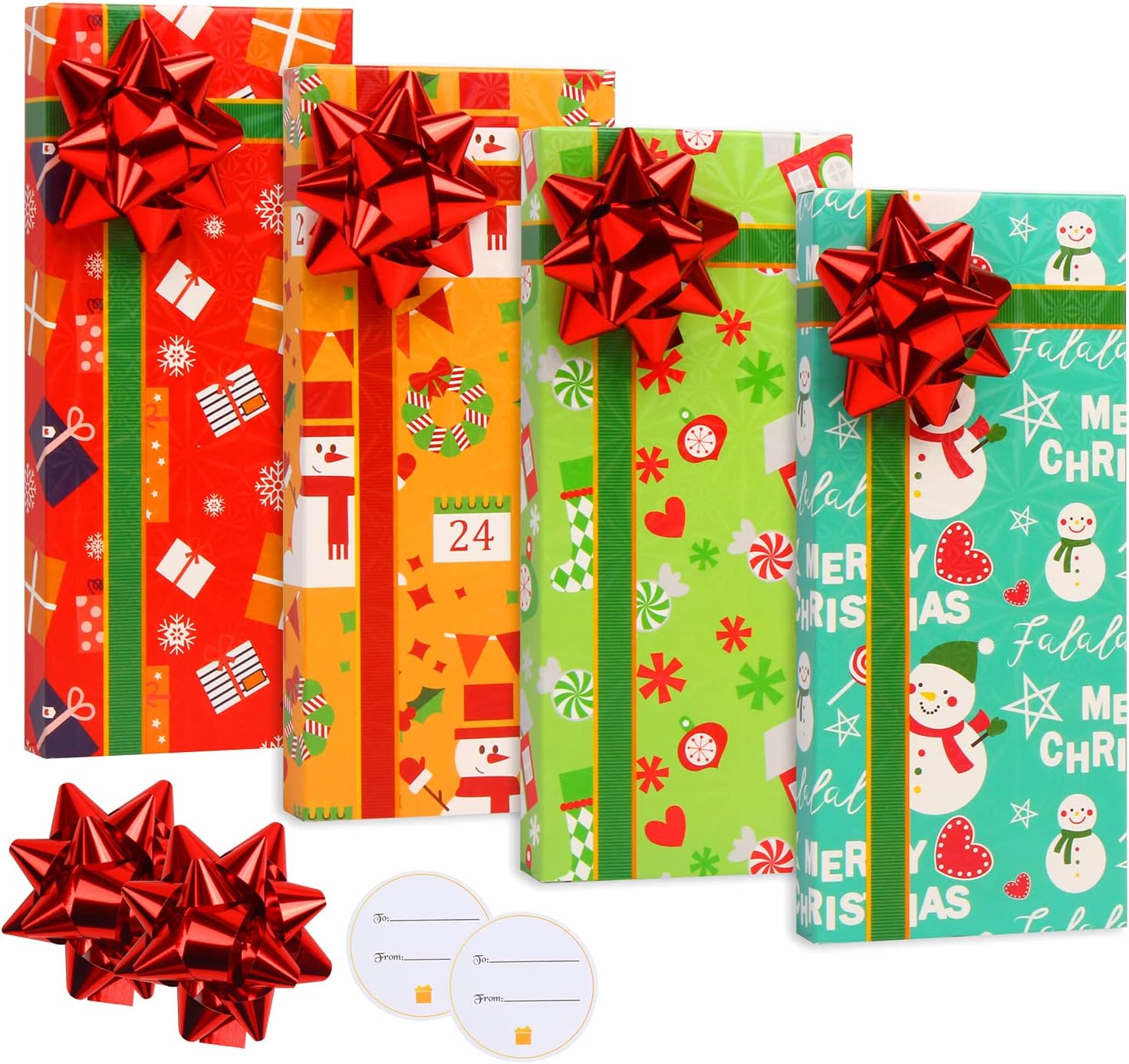 STEFORD 8 Pack Christmas Gift Card Holders Boxes with Bows and Name Tags for Christmas Party Favors Gifts,6.3”x2.8”x0.6”