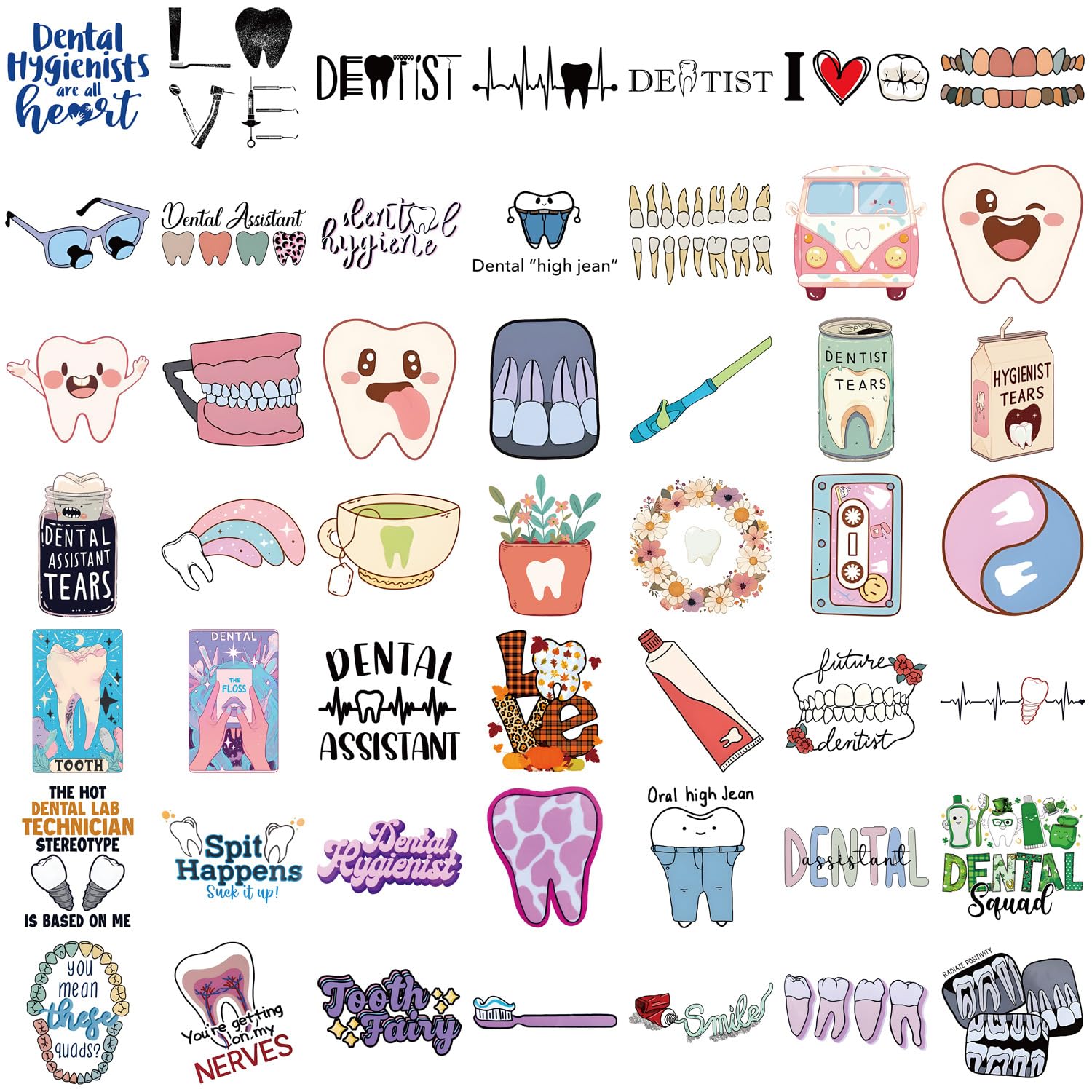 kaensc 50 Pack Funny Dental Cartoon Stickers for Kids Teens Multicolor Vinyl Stickers, Waterproof, Sun Resistant - Image 2