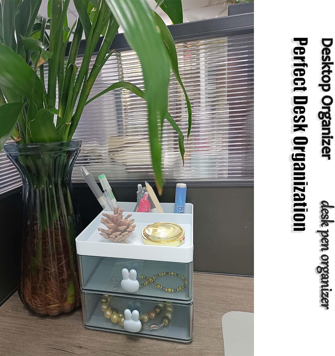 Elegant Transparent Acrylic Desk Organizer - Perfect for Office Desk Accessories, Cosmetic Organizer (White, L)
