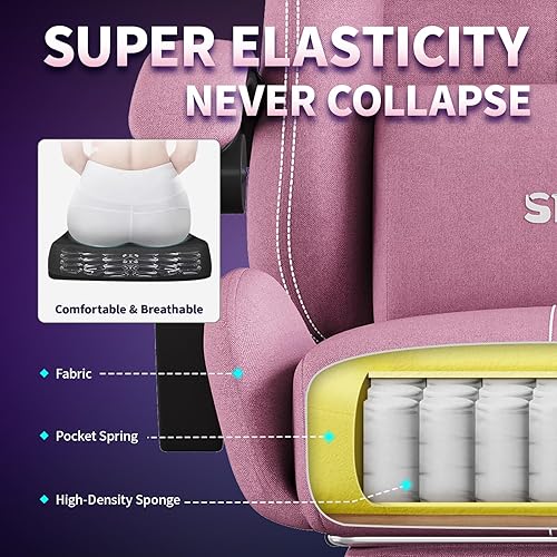 Miniatura 6 de SITMOD Silla de juegos de tela con reposapiés, silla de computadora transpirable con reposacabezas y almohada lumbar, silla ergonómica grande y alta