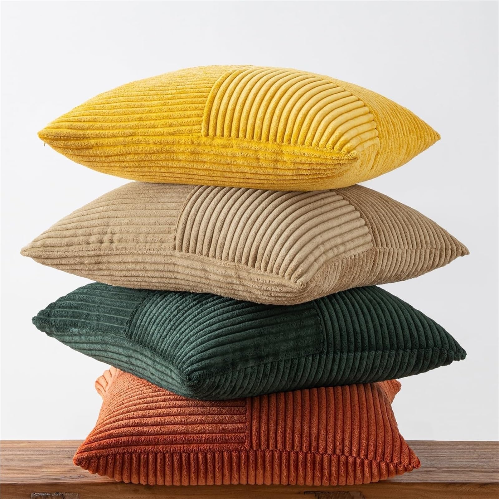 Fundas Cojines de Pana Fundas de Almohada 45x45CM, Estilo Bohemio, Pana Suave, Fundas Cojines a Rayas, decoración Decorativa for el hogar for sofá(Green,50x50CM 2Pcs)