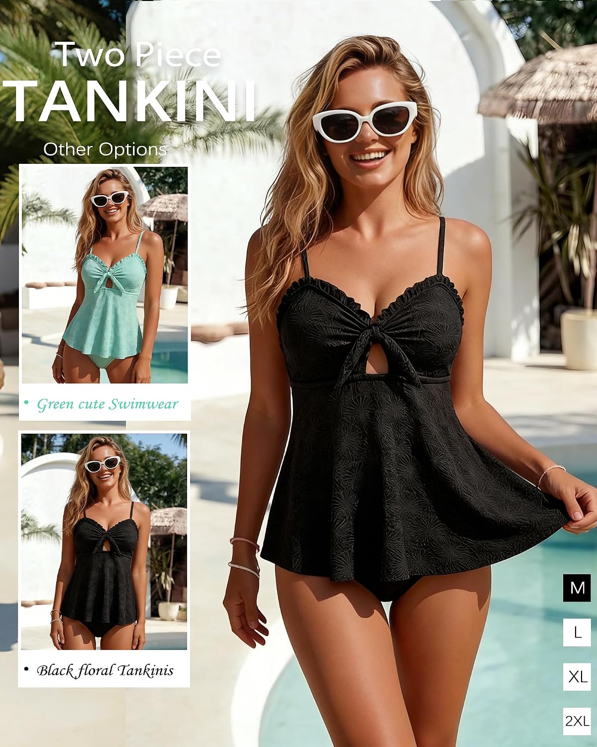 DaiLiWei Tankini Swimsuits Women 2 Piece Tummy Control Bathing Suits Full Coverage High Waisted Modest Swim Suit Cute Flowy