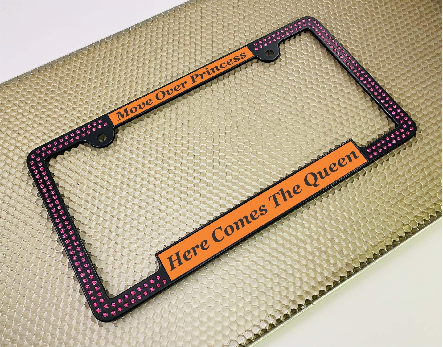 Crystals - Custom Personalized Black Metal Car License Plate Frame with Pink Cr - Picture 119 of 132
