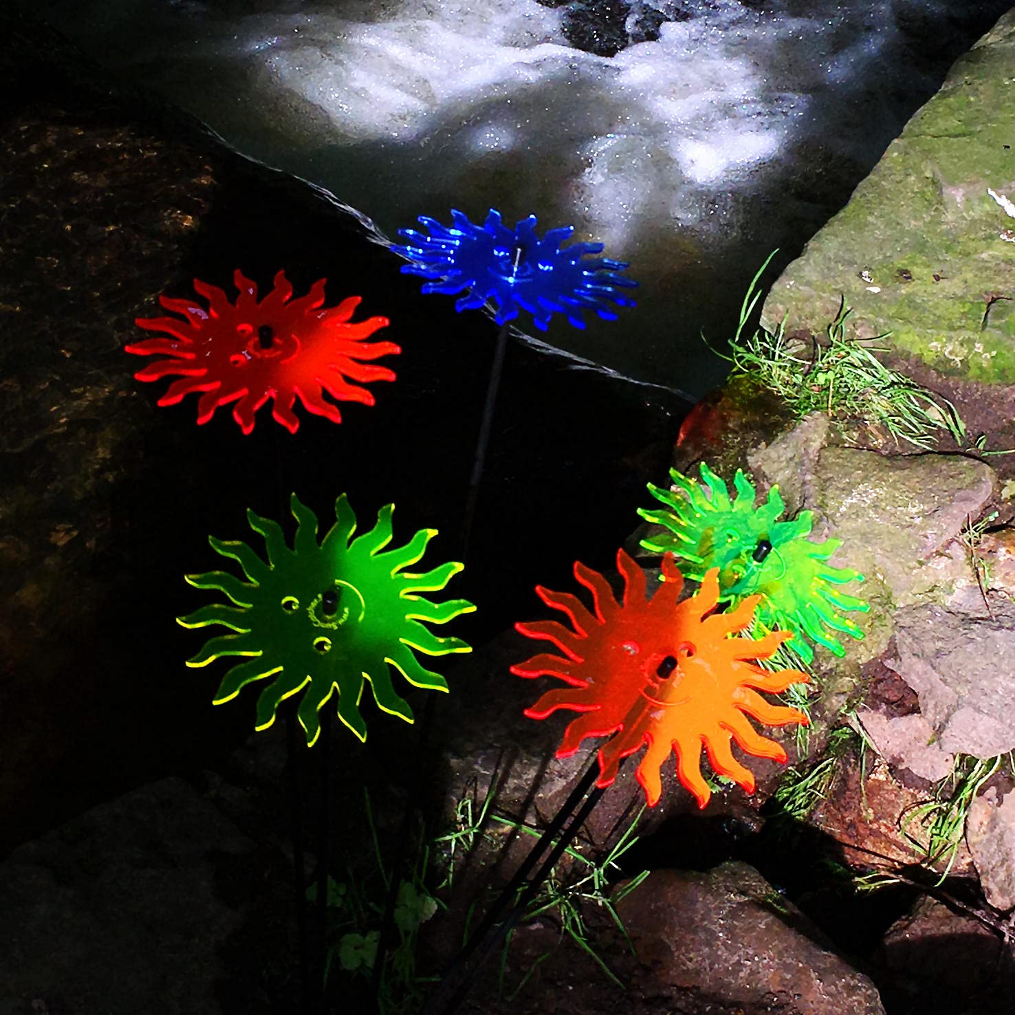 SunCatcher ozdoby ogrodowe uśmiechnięte słońce zestaw 5 dużych palików ogrodowych 75 cm wysokości 75 cm wysokości do wewnątrz na zewnątrz piękny prezent dla ogrodnika, kolor: różne kolory