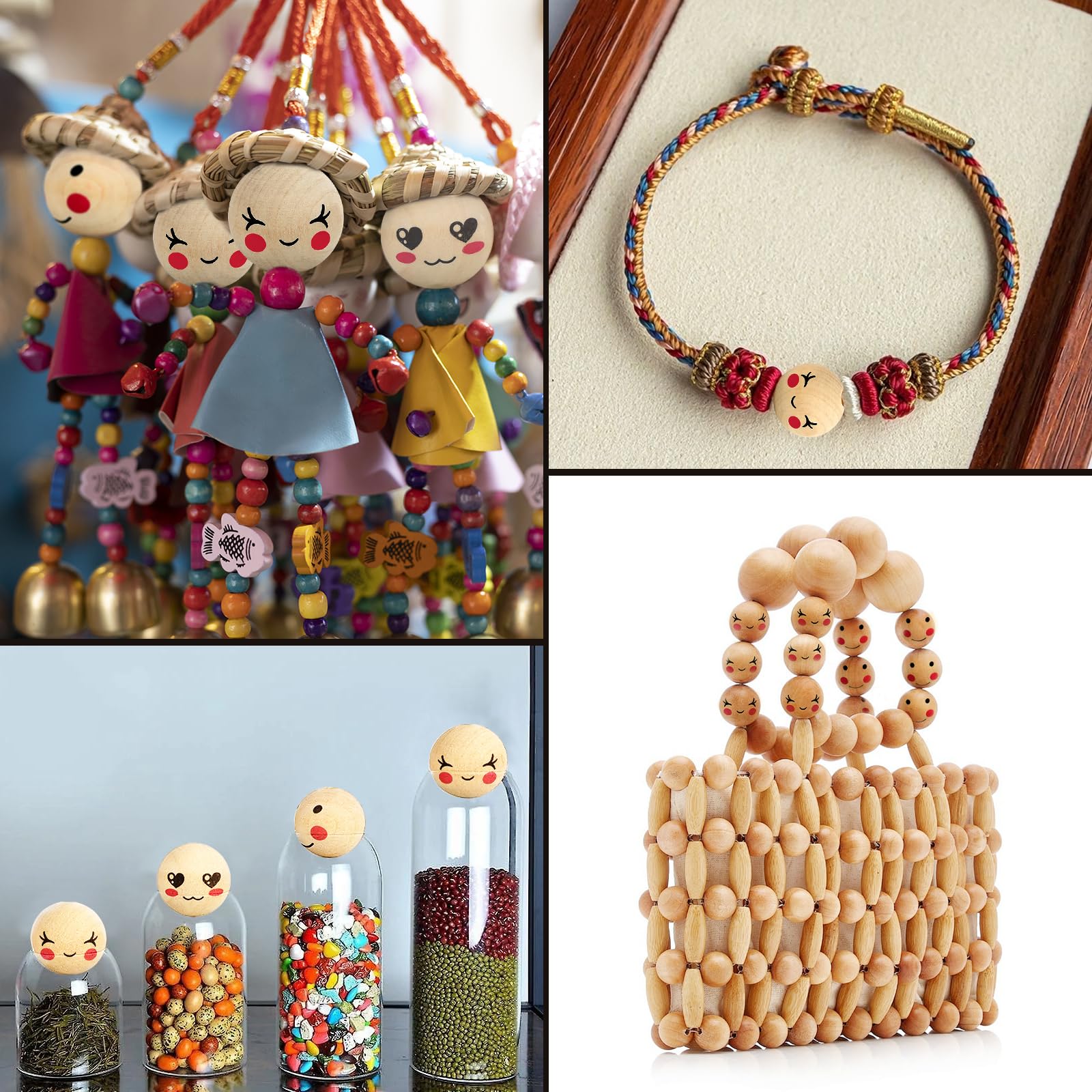 Sodertex – Perles En Bois Visages – 30 Perles De 22 Mm – Loisir Créatif Pour Enfants – Fabrication De Bracelets Et Porte-clés