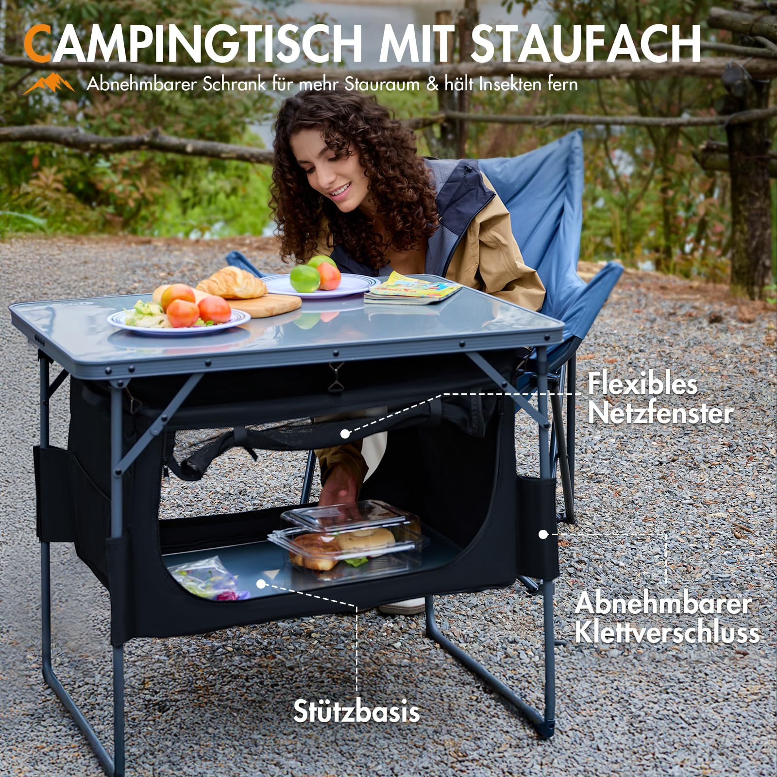 Portal Campingtisch Faltbar mit Stauraum Klapptisch klappbar Esstisch Mini Gartentisch Ultraleicht für Camping Outdoor Balkon Garten