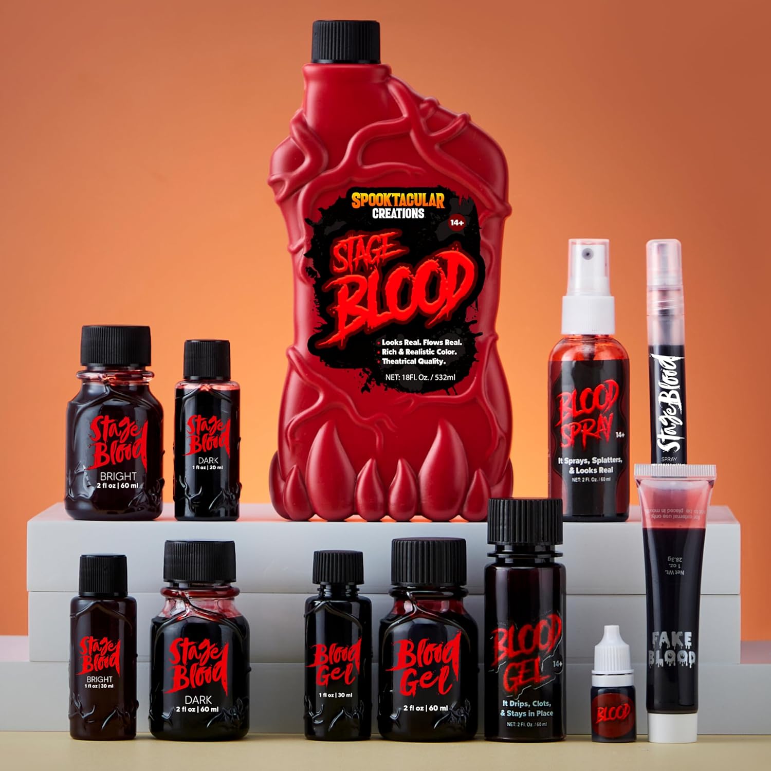 Spooktacular Creations Halloween Fake Blood Makeup, 1 oz Stage Blood Bottle, Dark Blood, Washable Blood Drops for Halloween Cosplay Party, Zombie, sfx Makeup, Masquerade