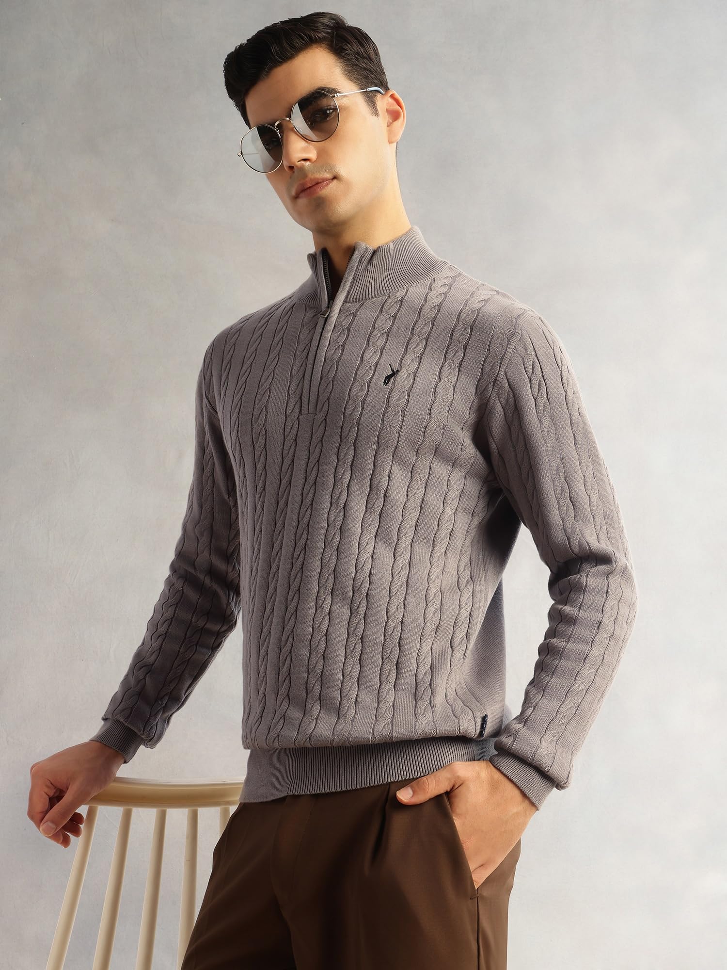Thomas Scott Maglione da uomo in 100% cotone a maniche lunghe con colletto alla coreana