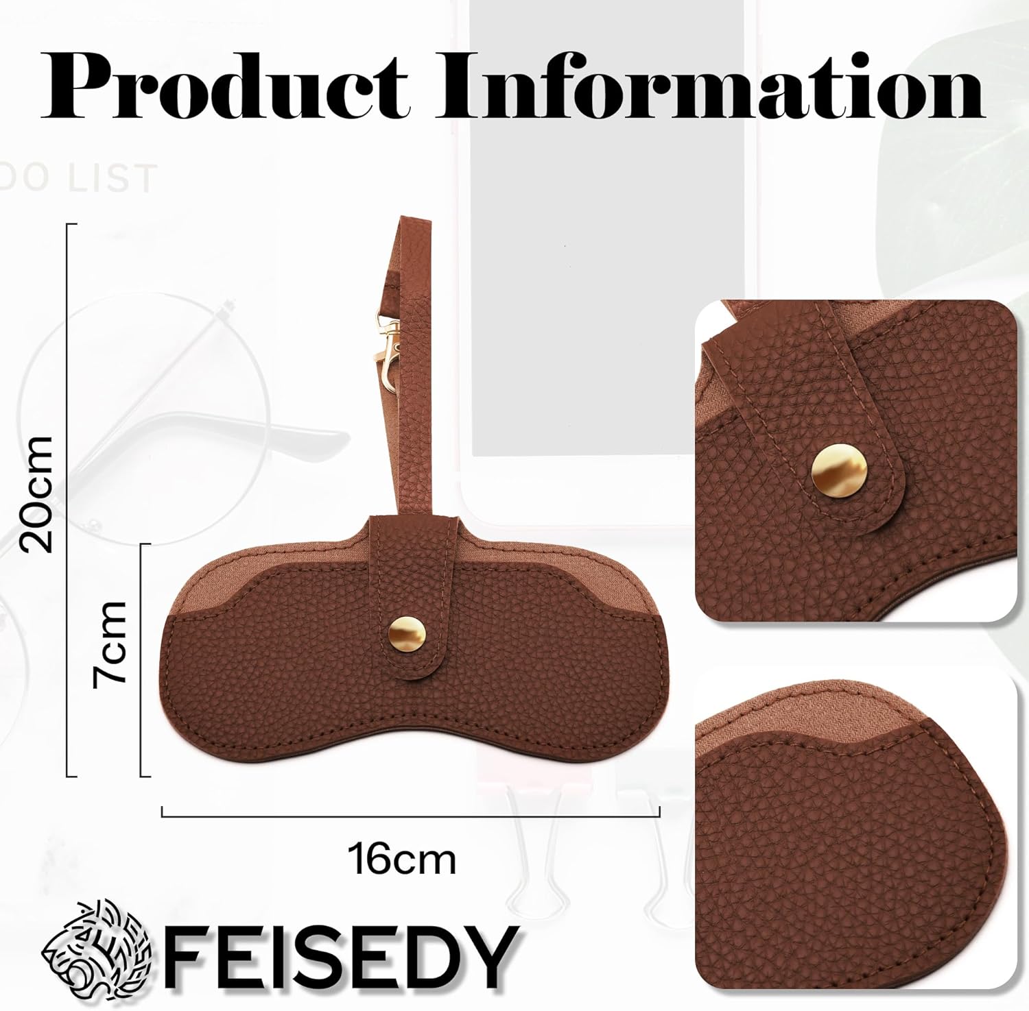 FEISEDY Soft Leather Sunglass Case-Slim Portable Glasses Holder with Button-Closure Wrist Strap for Travel & Outdoor B0308 - Image 5