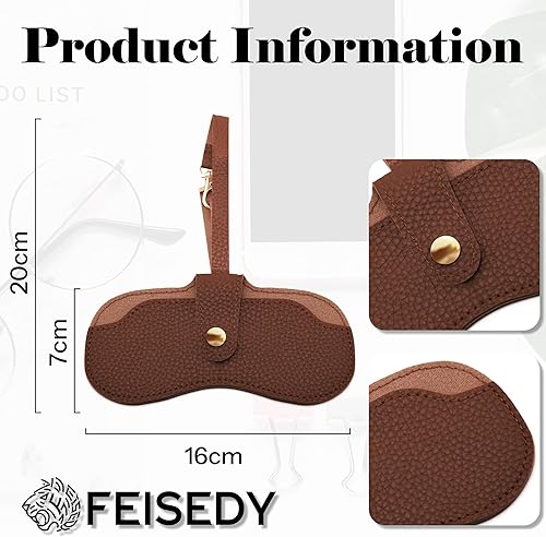 Miniatura 5 de FEISEDY Paquete de 2 fundas de cuero suave para lentes de sol, soporte delgado y portátil para gafas, correa de muñeca con cierre para viajes y