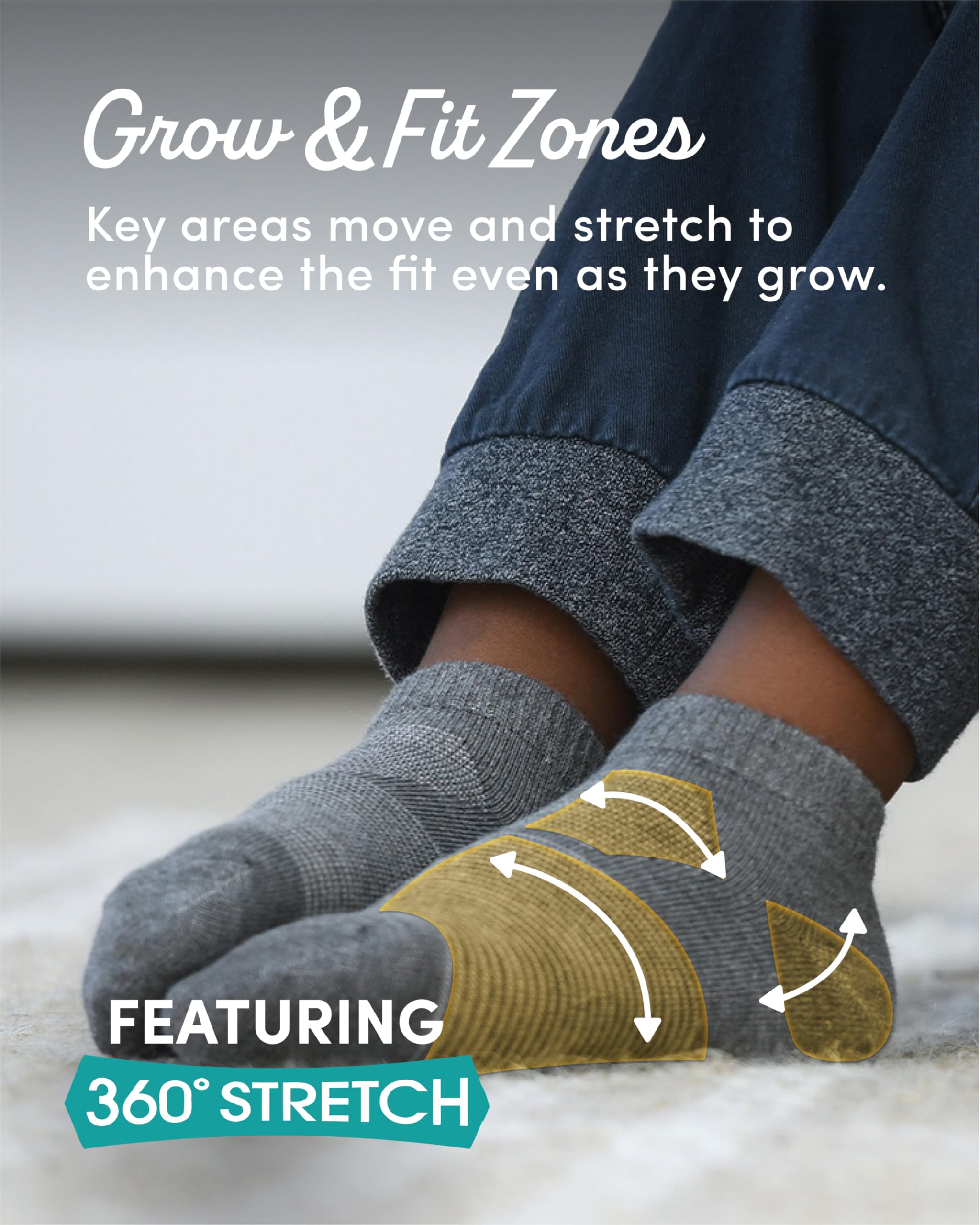 Fruit of the Loom Grow & Fit Flex Zones - Confezione da 22 calzini elasticizzati per ragazze e ragazzi