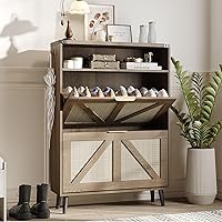 Vista 14 de Gabinete para zapatos con 2 cajones abatibles y almacenamiento abierto, gabinete de almacenamiento de zapatos estilo granja para entrada