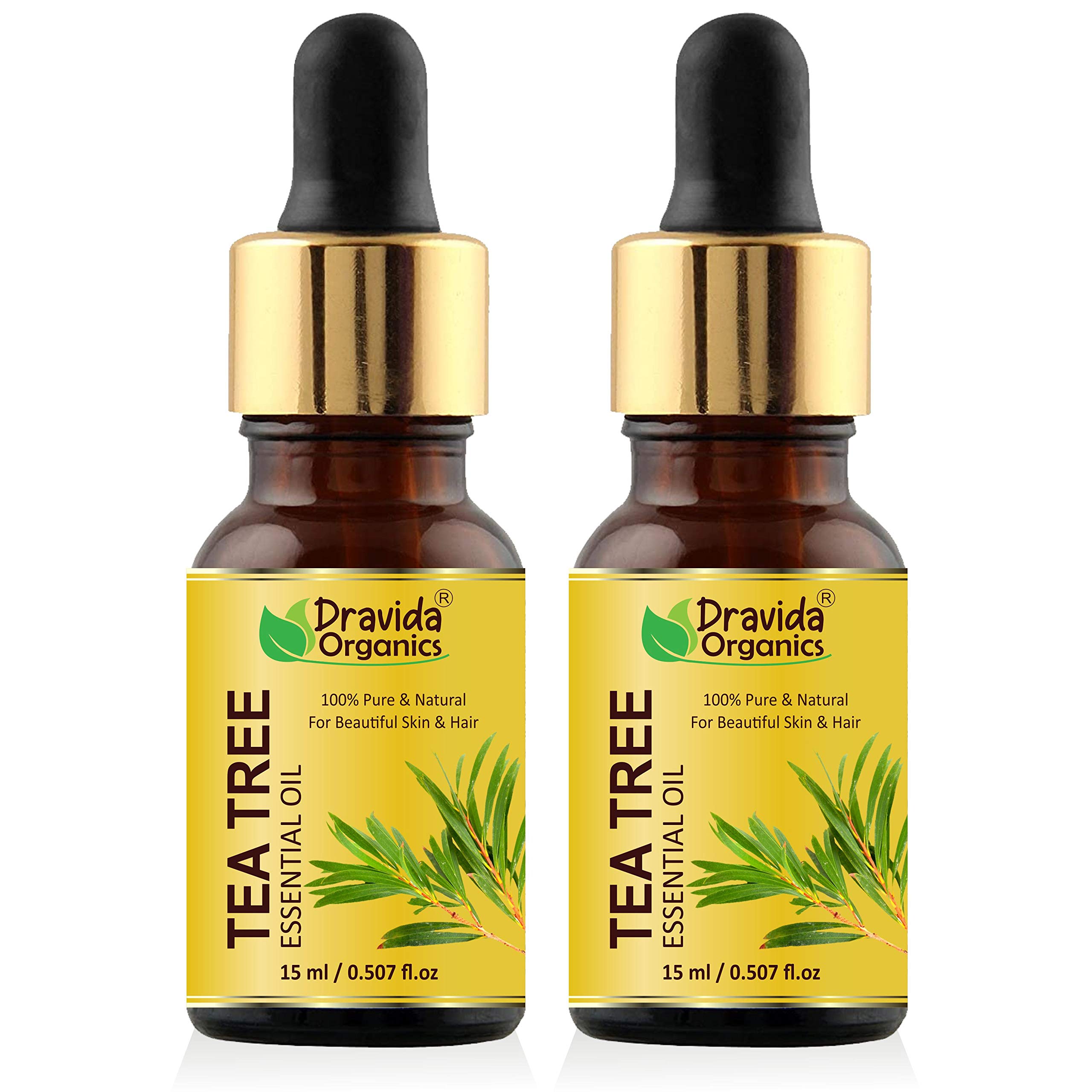 Dravida Organics� Tea Tree Essential Oil for Aromatherapy - Healthy Skin, Face, and Hair - 100% Organic Remedy for Dandruff, Acne, Stress, and More - 15ml - Pack of 2-image-23
