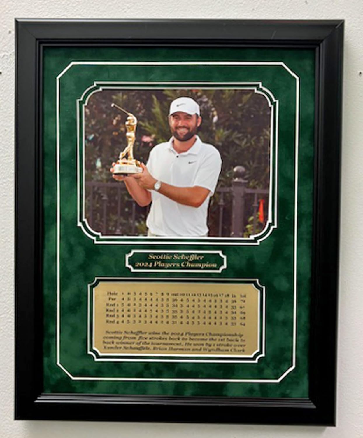 Generic Scottie Scheffler 2024 Players Champion 8x10 photo professionally framed and double matted with an engraved 4 round scorecard nameplate (Mahogany frame)