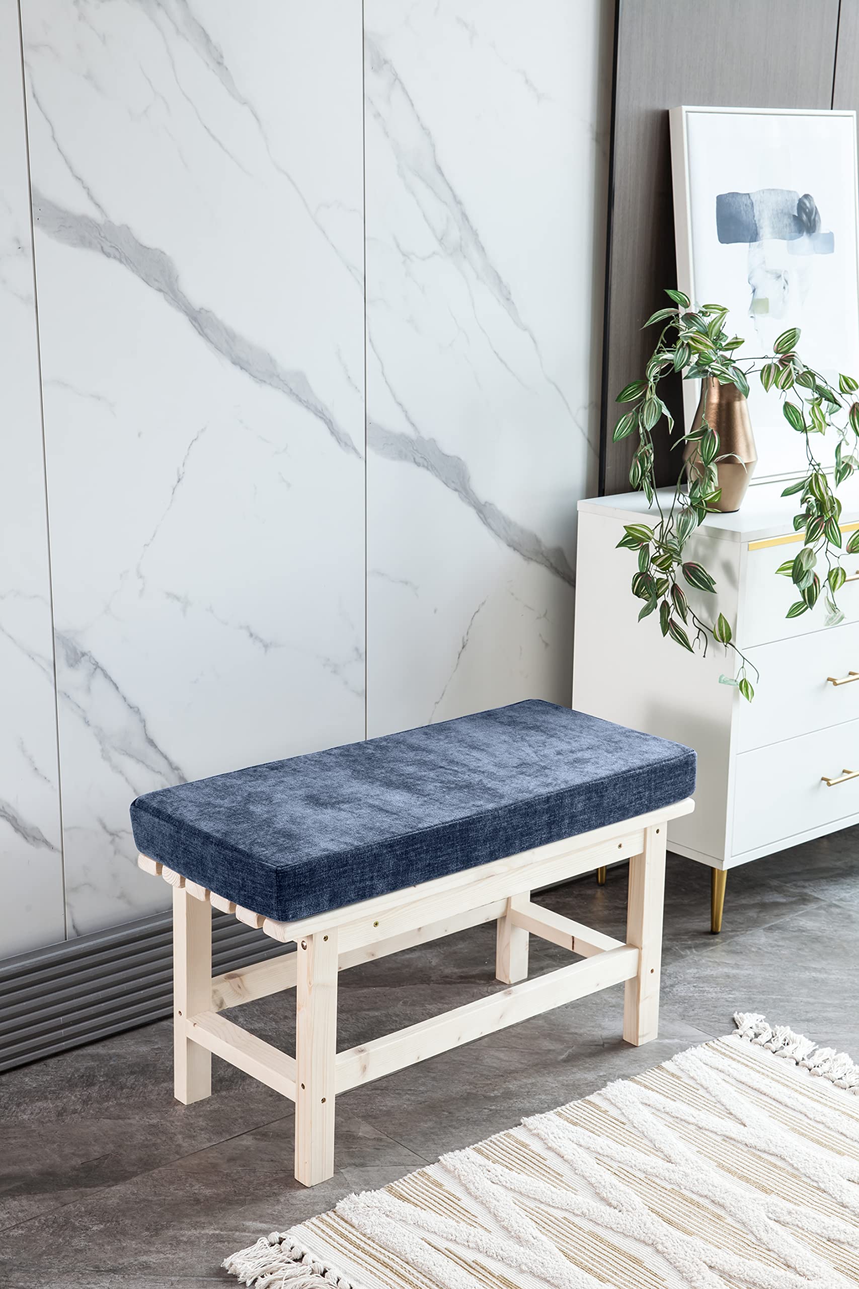 Loveboat Bench Cushion 54x16 Inch Soft Non-Slip Furniture Cushions for Bench Couch Swing Setee with Ties, Navy