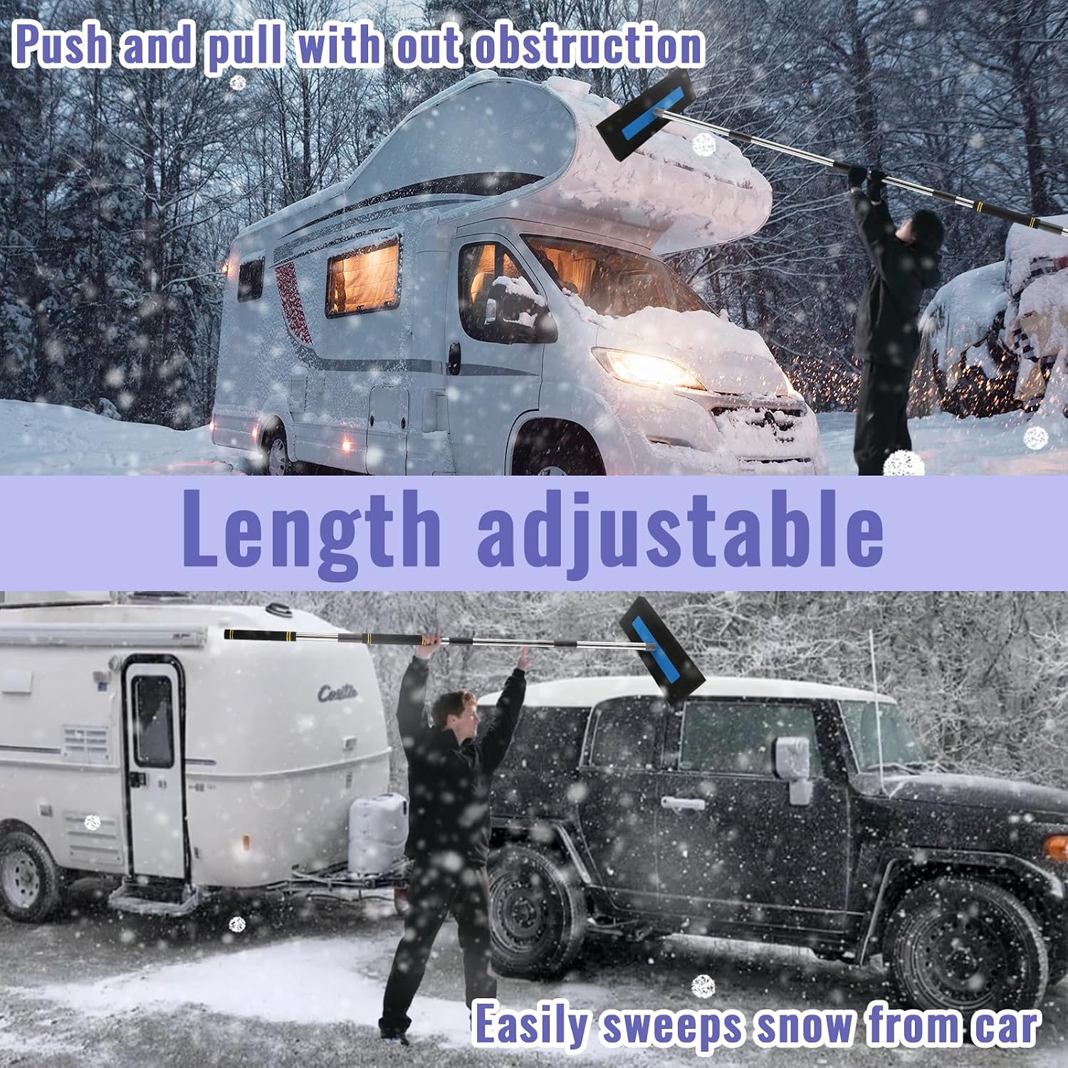 Car Snow Ice Scraper,Snow Broom for Car No Scratch Scratch-Free Foam Bristle Head Tough Window with Stainless Steel Body Comfort Foam Handle Winter Removal Accessory for Car SUV Truck