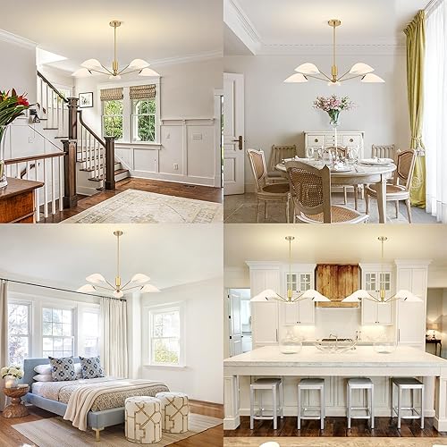 Miniatura 10 de MEXO Sputnik - Candelabros de cristal modernos, lámpara colgante dorada con pantalla de vidrio para comedor, isla de cocina