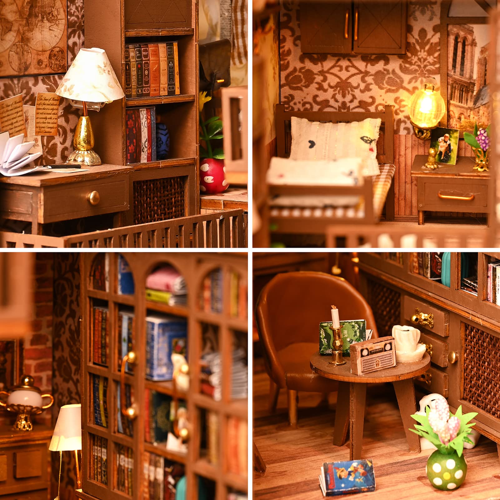 Spilay DIY Dollhouse Miniature Book Nook Assemble Kit,3D Wooden Puzzle Bookshelf Insert Decor with Light,Bookends Model Build-Creativity Kit for Kids Adults Women Birthday Gift (NO.9 Secret Castle) 3