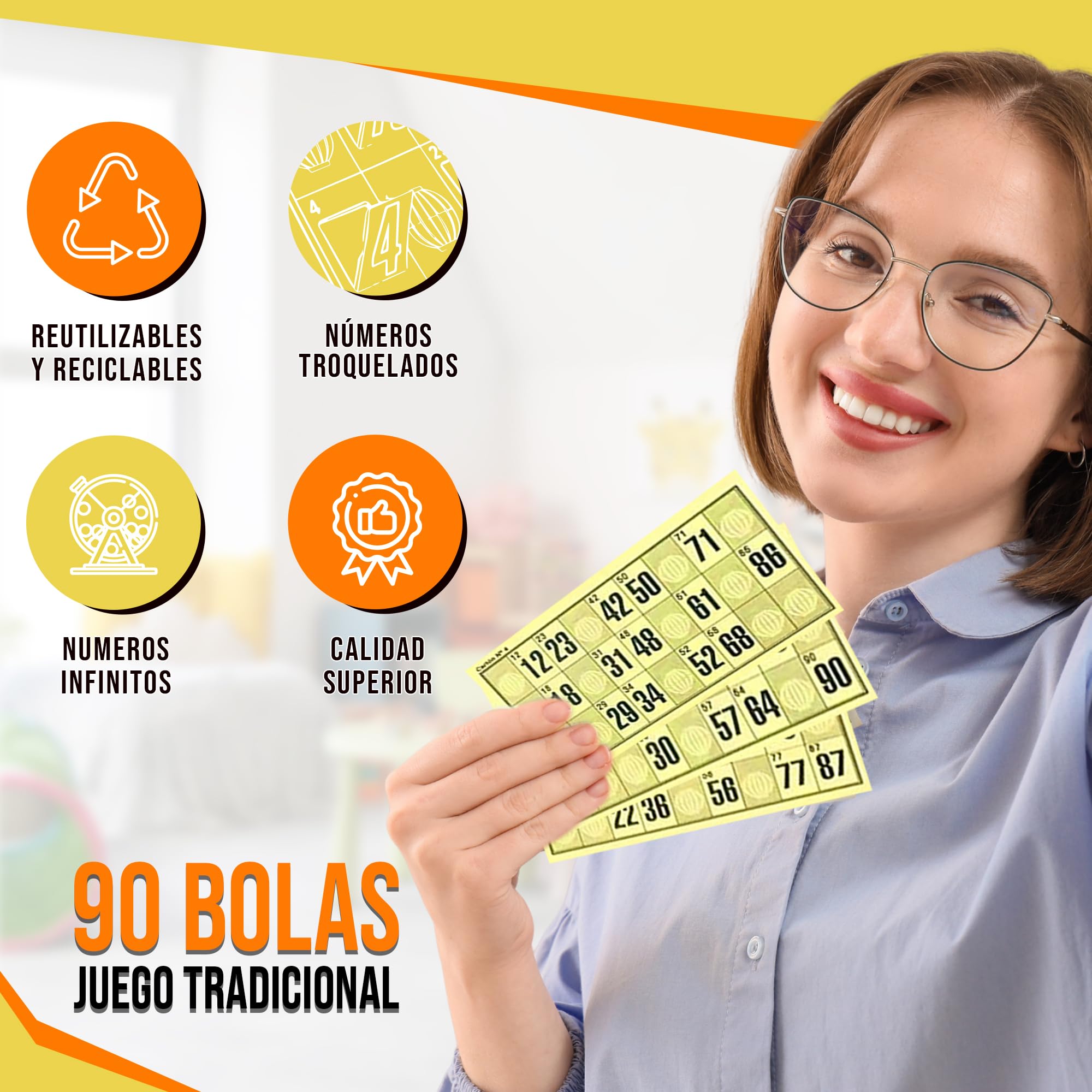 Generico 480 cartoni con numeri pretagliati per bingo tradizionale a 90 palline (giallo)