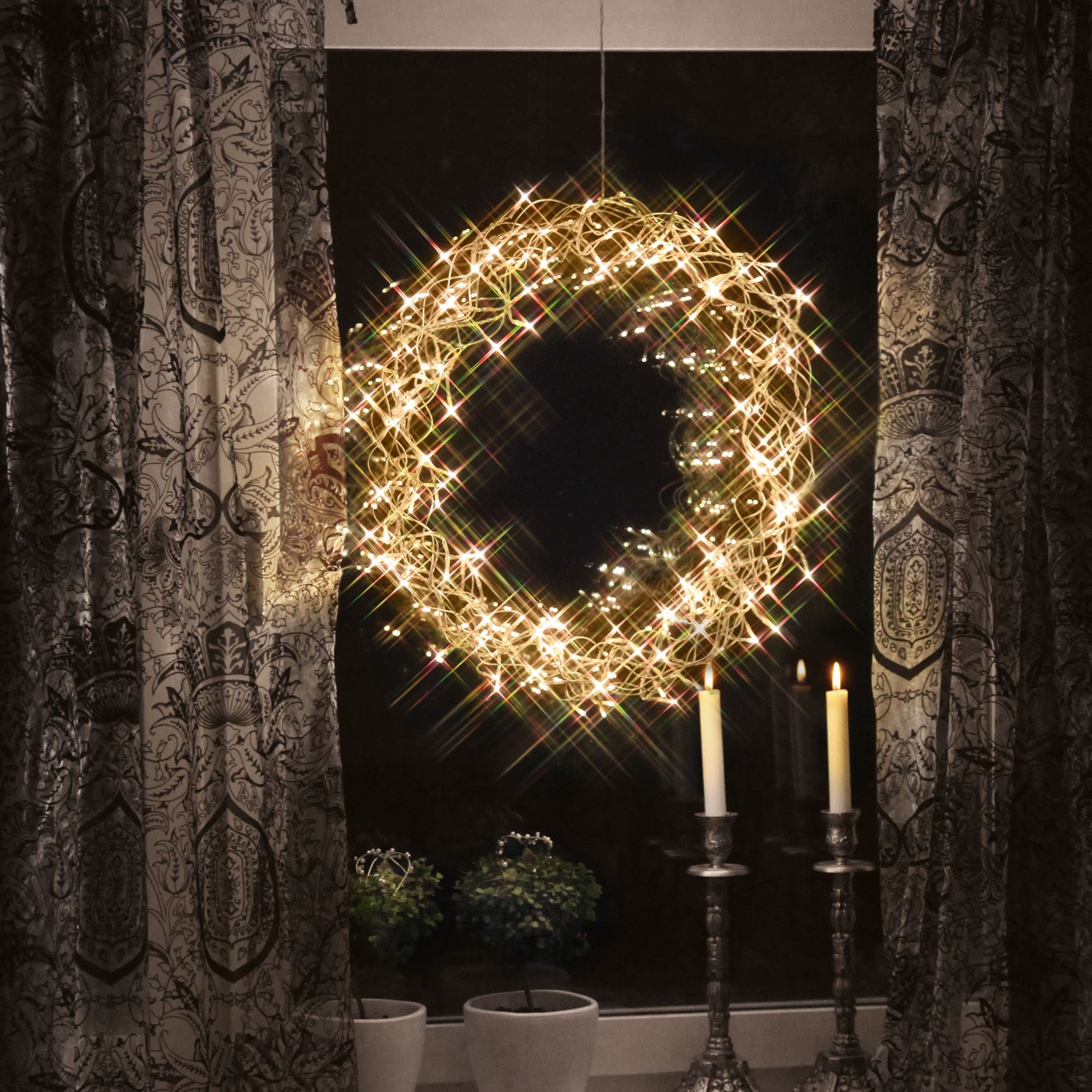 Star LED Kranz Curly beleuchtet, Metall/Kunststoff, warmweiß, Durchmesser 50 cm