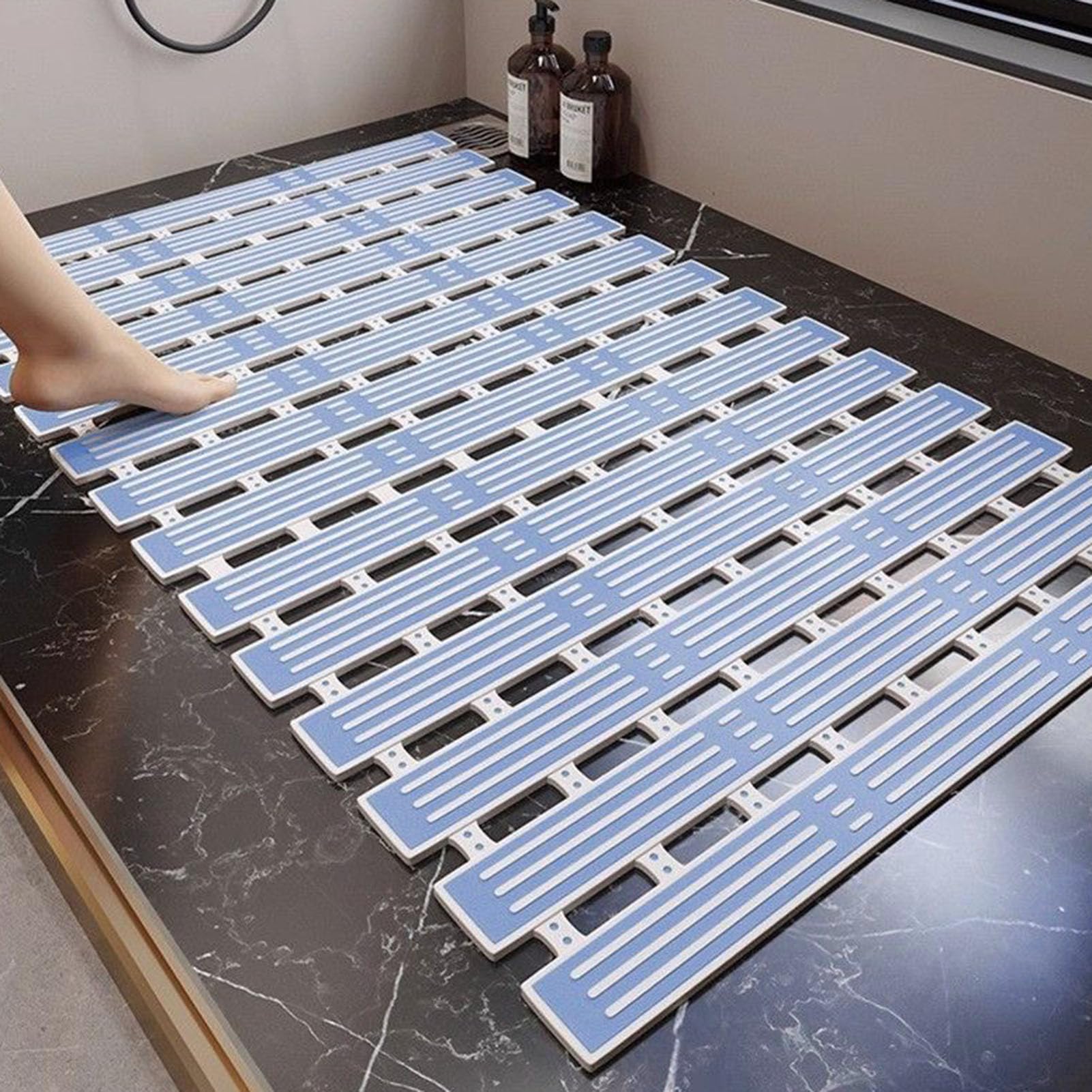 Fyearfly Tappetino doccia Tappetino bagno antiscivolo morbido e confortevole per tappetino di sicurezza per pavimento del bagno con materiale TPE spesso Blu Bianco 40x91 cm