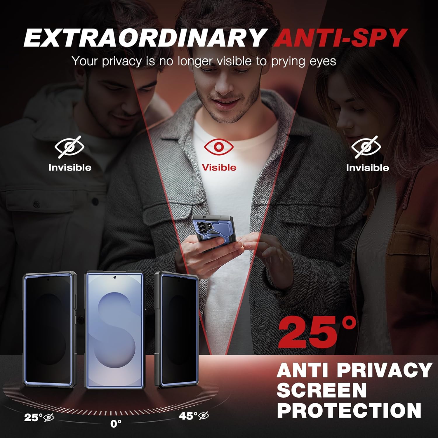 TONGATE Magnetic Stand for Samsung Galaxy S25 Ultra Case with Privacy Screen Protector, [Compatible with Magsafe] [Military Drop Protection] S25 Ultra Case with Camera Cover & Belt Clip, Blue Privacy