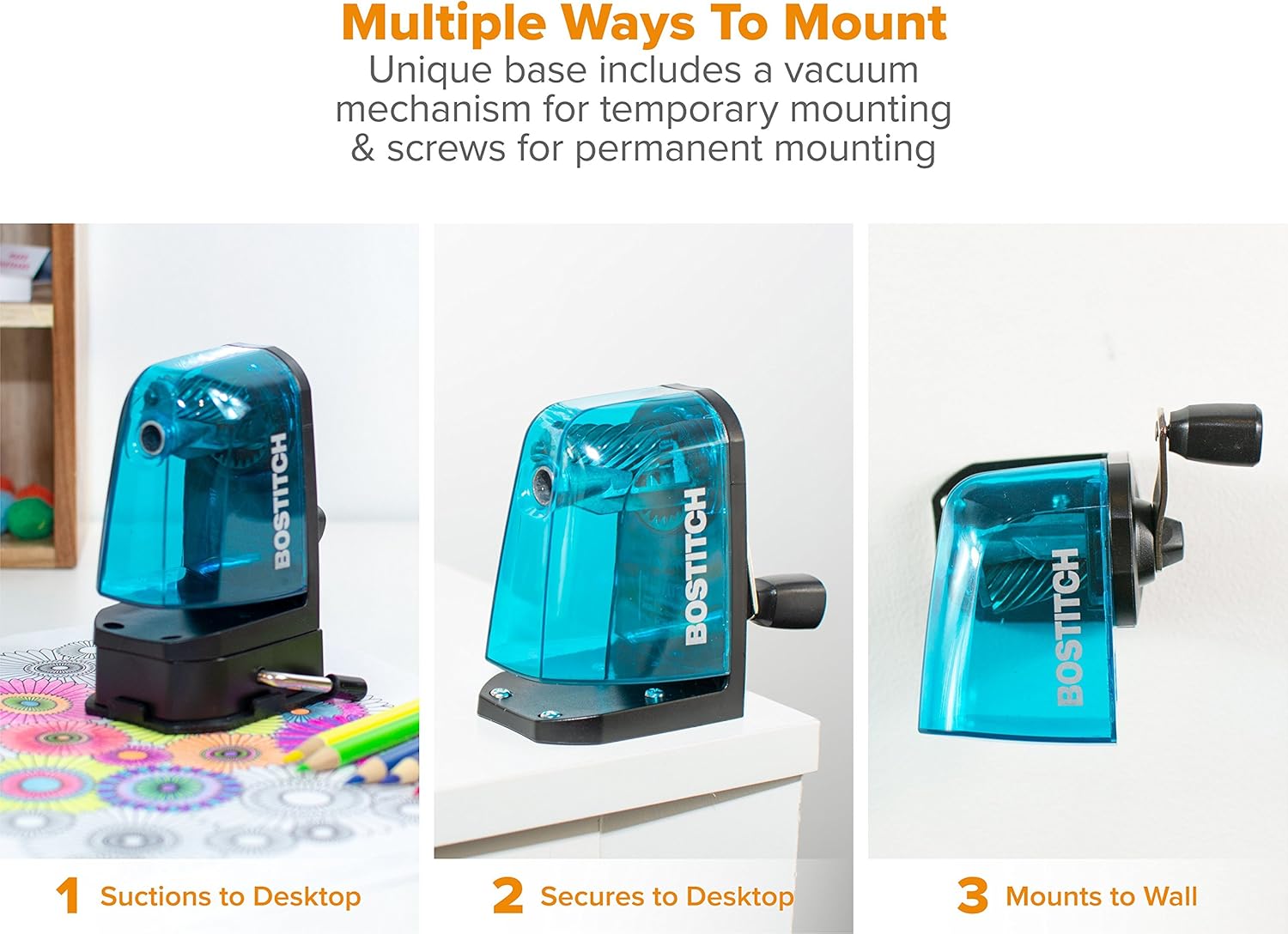Office Multi-Mount Manual Pencil ener, Vacuum Mount or Screw