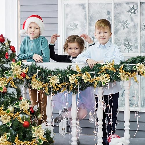 Miniatura 3 de Ceenna Guirnalda de Pascua de Navidad de 12 pies con bayas de acebo, flores de pascua, enredaderas de flores de pascua, decoraciones de Navidad para