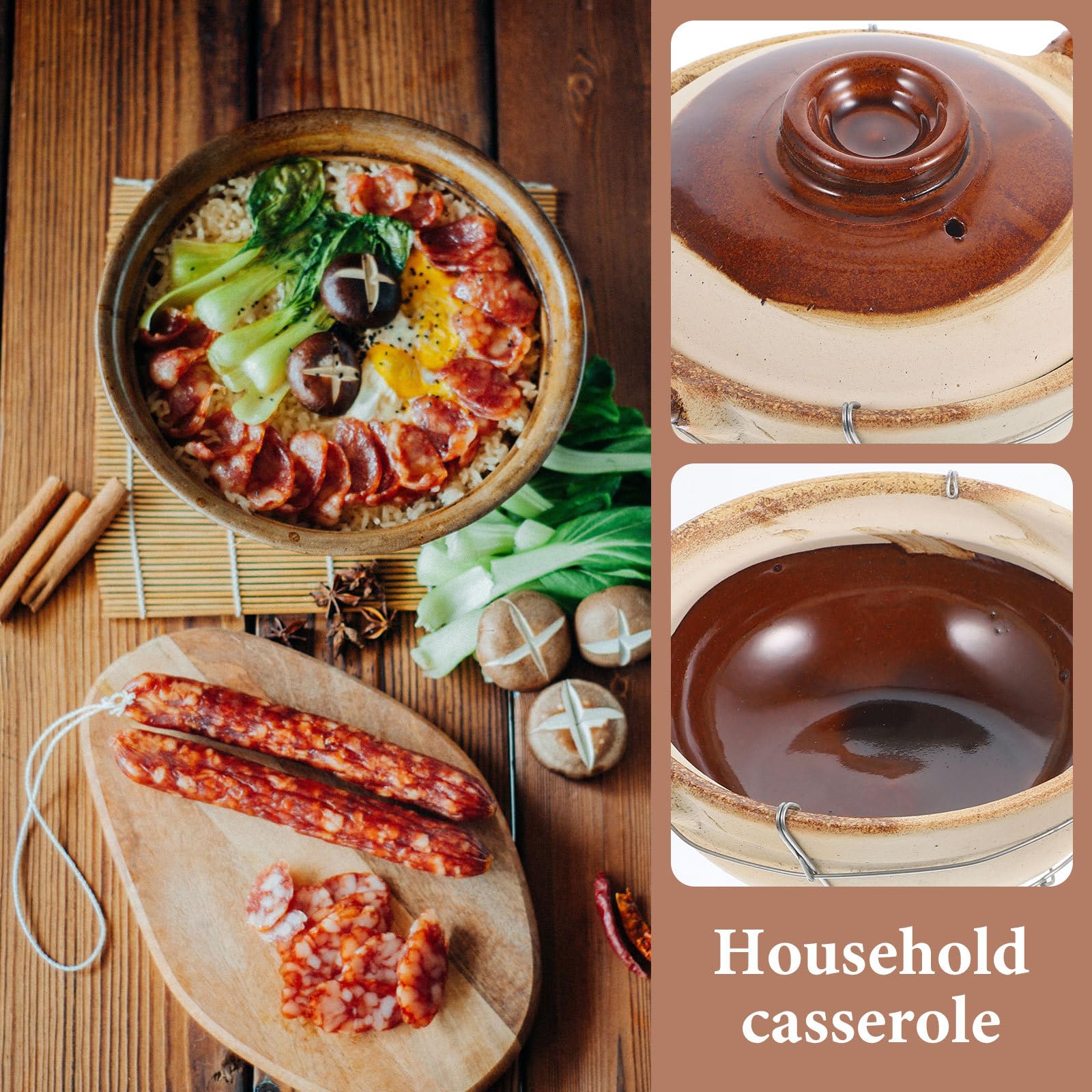 Cazuela de Barro para Cocina Doméstica 0,5l con Asa Individual de Arcilla Natural Clara, Olla para Guisar y Estofar, Apta para Arroz y Guisos Caseros Estilo Varios estilos
