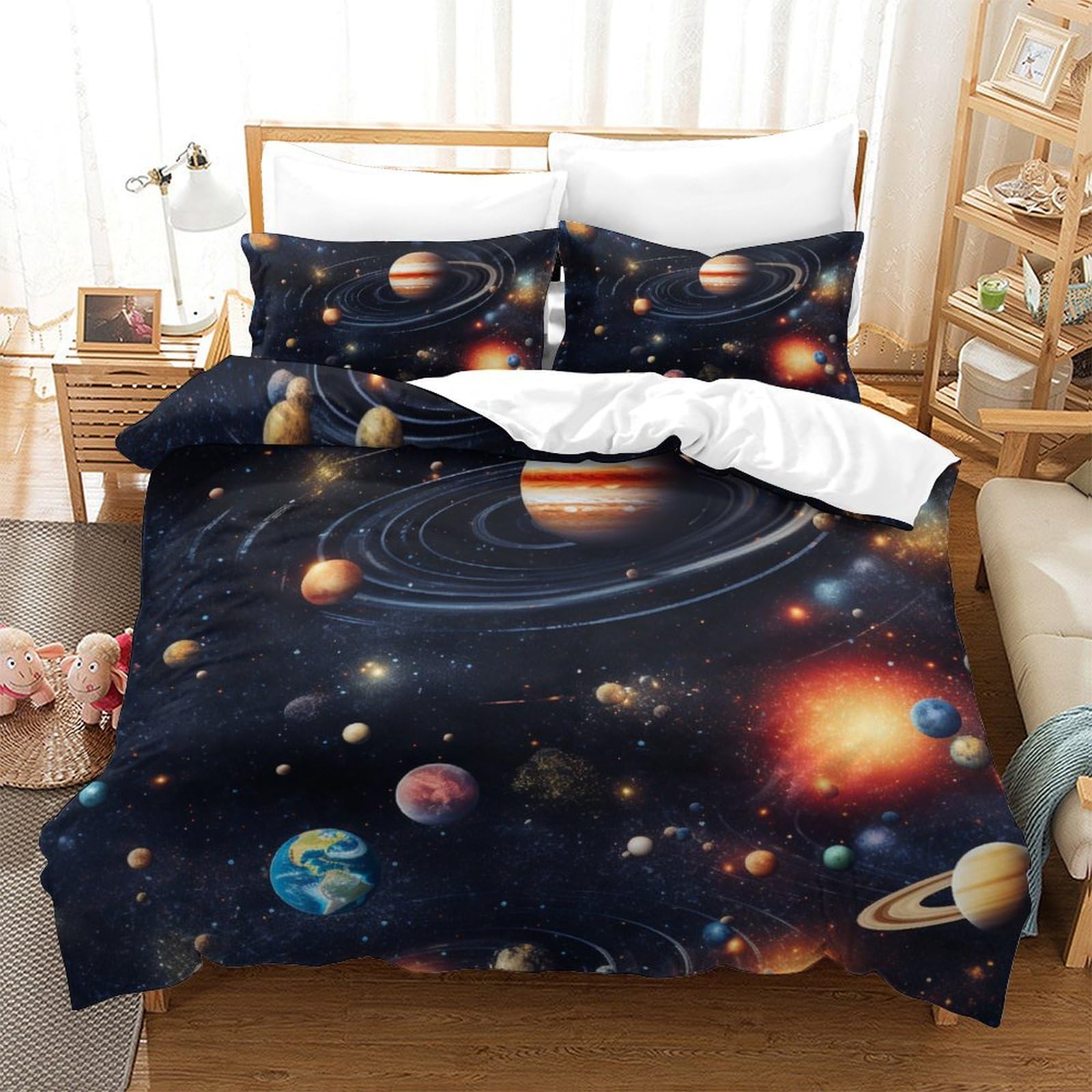 Housse de couette King 3 pièces galaxie en microfibre pour un lit facile à border