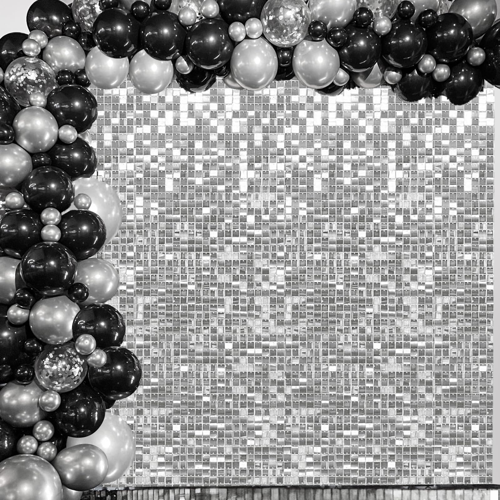 Naozinebi 24PCS Silver Shimmer Wall Backdrop Silver Sequins Backdrop Decoration Panels Photo Backdrops for Disco Birthday Anniversary Wedding