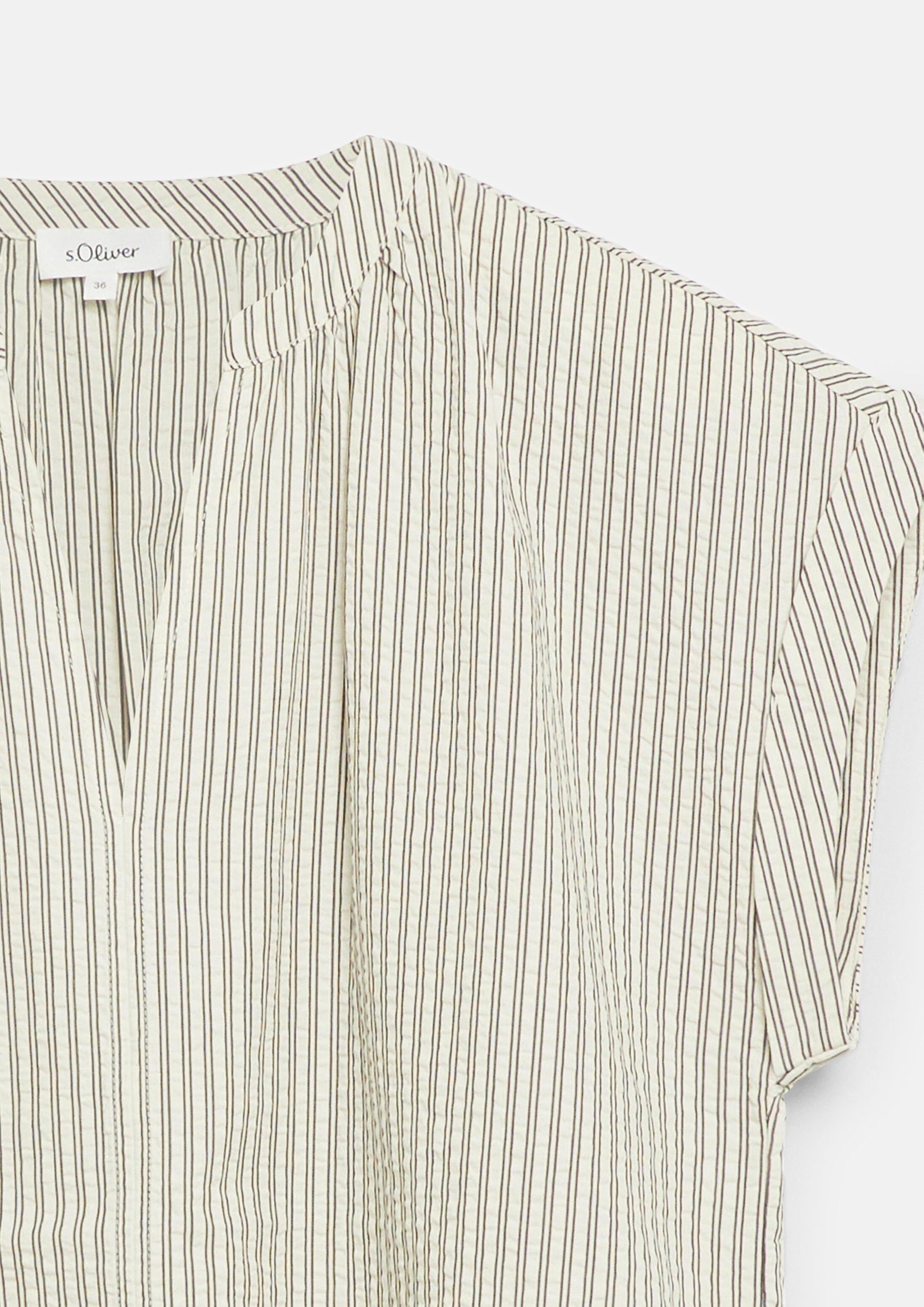 s.Oliver Damen Bluse – Regular Fit, Seersucker, gestreift, mit Raffung