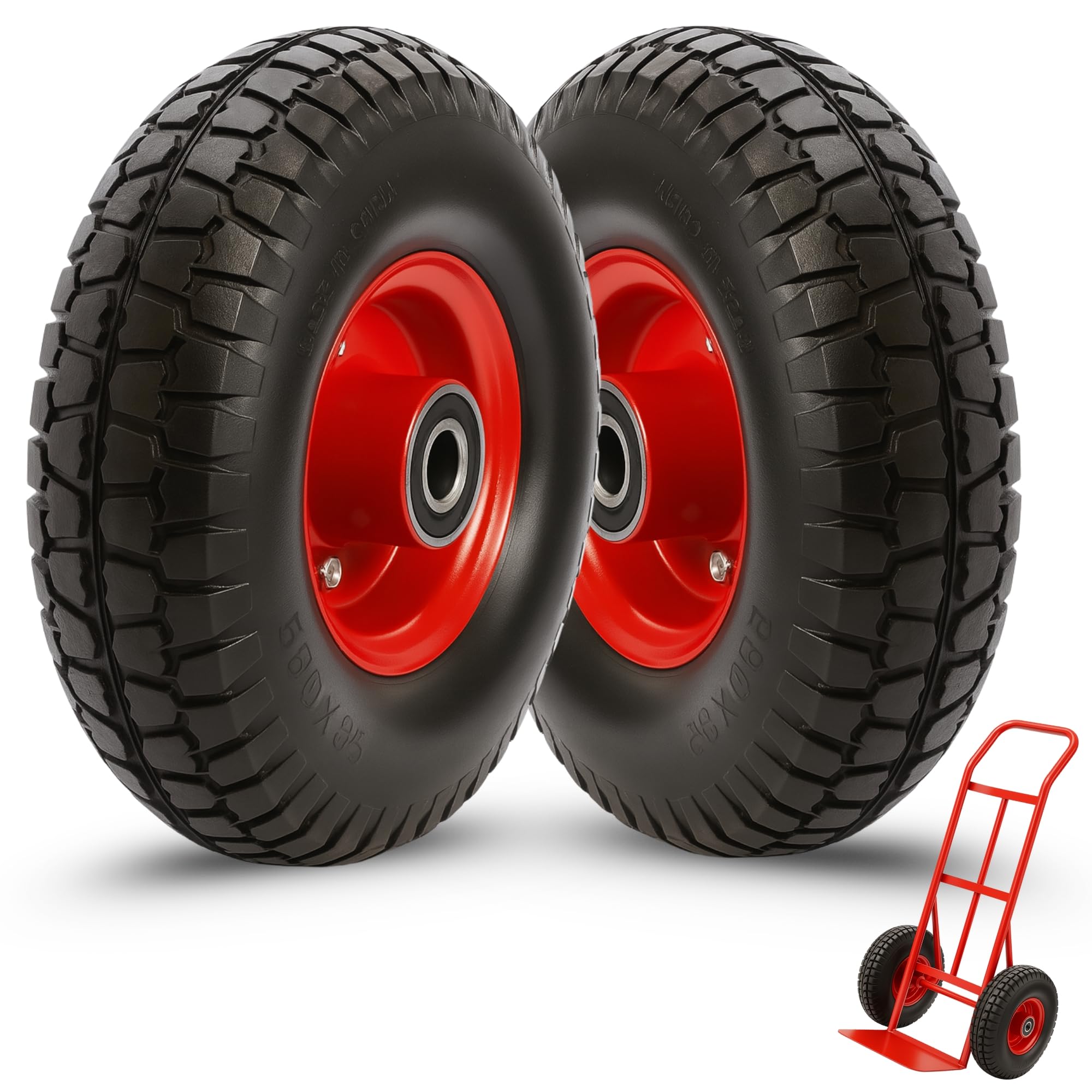 TECHZOCO Ruedas de carretilla, Rueda Carros de Almacén, Rueda neumática, Llanta de Acero, Diámetro 260 mm, Ancho de banda 85 mm, Diámetro buje 20 mm, Soporta hasta 150 Kg, 2 Unidades