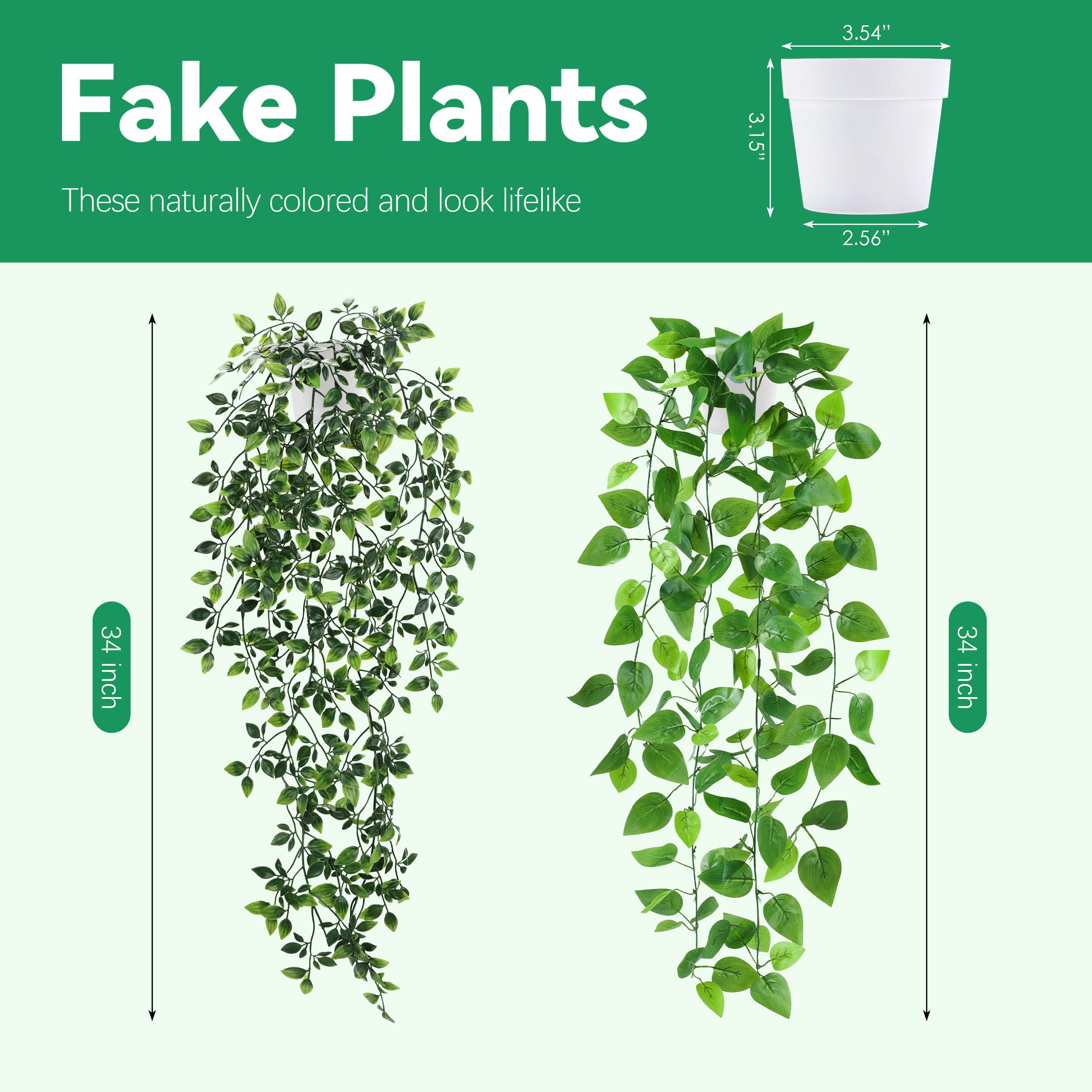Der Rose 2 Pack Fake Plants Artificial Plants Indoor Faux Hanging Ivy Vines Plants for Home Bathroom Shelf Wall Bookshelf Decor - Image 3